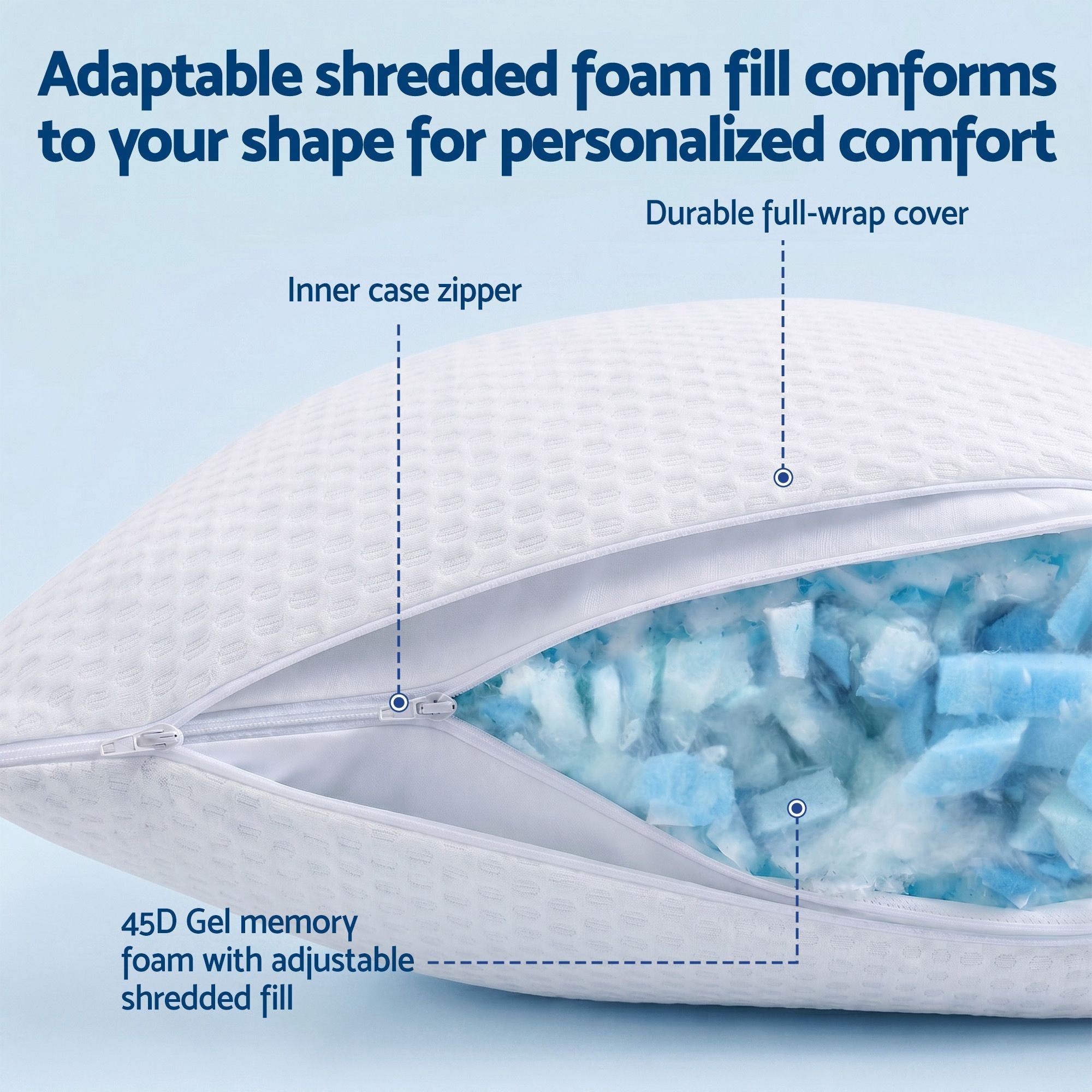 Cooling Memory Foam Pillow Pillows 1 Pack, Anti-Flattening Bed Pillows for Hot Sleepers, Adjustable Shredded Gel Side Sleeper Pillow for Neck Support, Washable Cover, 72x50x15cm - Home & Garden > Bedding > Pillows - Rivercity House & Home Co. (ABN 18 642 972 209) - Affordable Modern Furniture Australia
