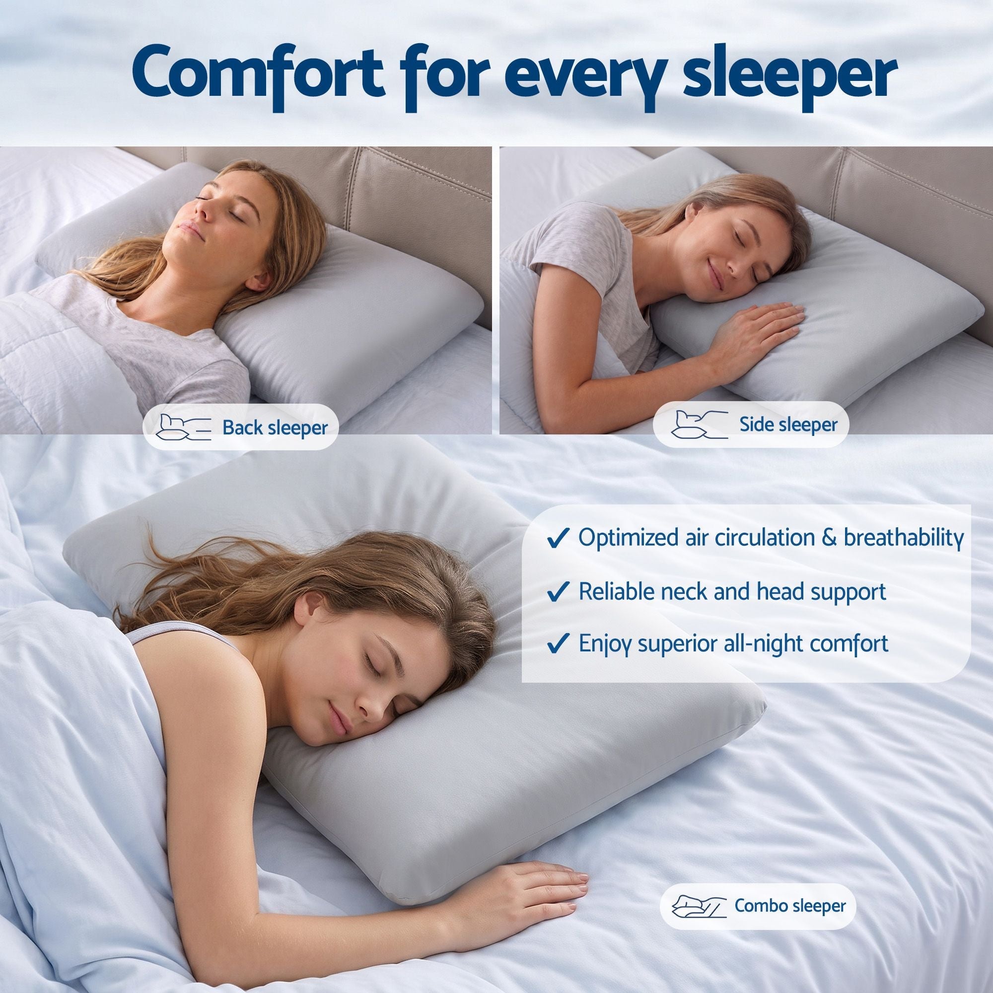 Cooling Memory Foam Pillows for Sleeping, Anti-Clumping Solid Core Bed Pillows for Hot Sleepers, Supportive Side Sleeper Pillow, Washable Cover Queen Size 1 Pack, 70x40x10cm - Home & Garden > Bedding > Pillows - Rivercity House & Home Co. (ABN 18 642 972 209) - Affordable Modern Furniture Australia