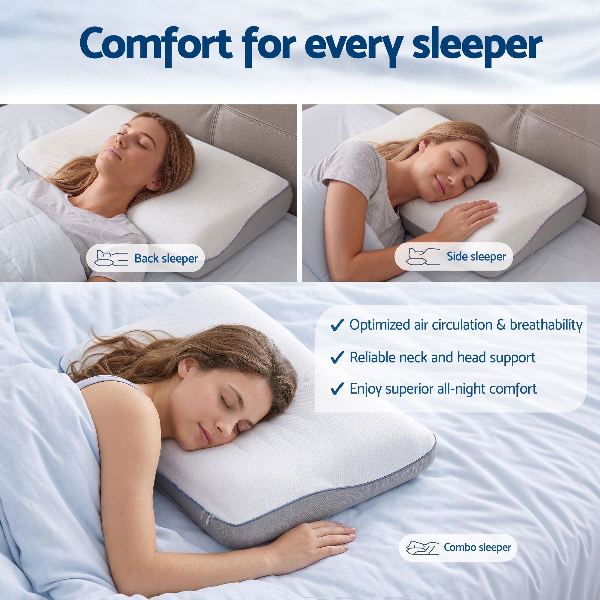 Cooling Memory Foam Pillows Queen Size 1 Pack, Dual-Sided Bed Pillows for Hot Sleepers, 55D Solid Core Side Sleeper Pillow for Neck Support, Washable, 65x40x14cm - Home & Garden > Bedding > Pillows - Rivercity House & Home Co. (ABN 18 642 972 209) - Affordable Modern Furniture Australia