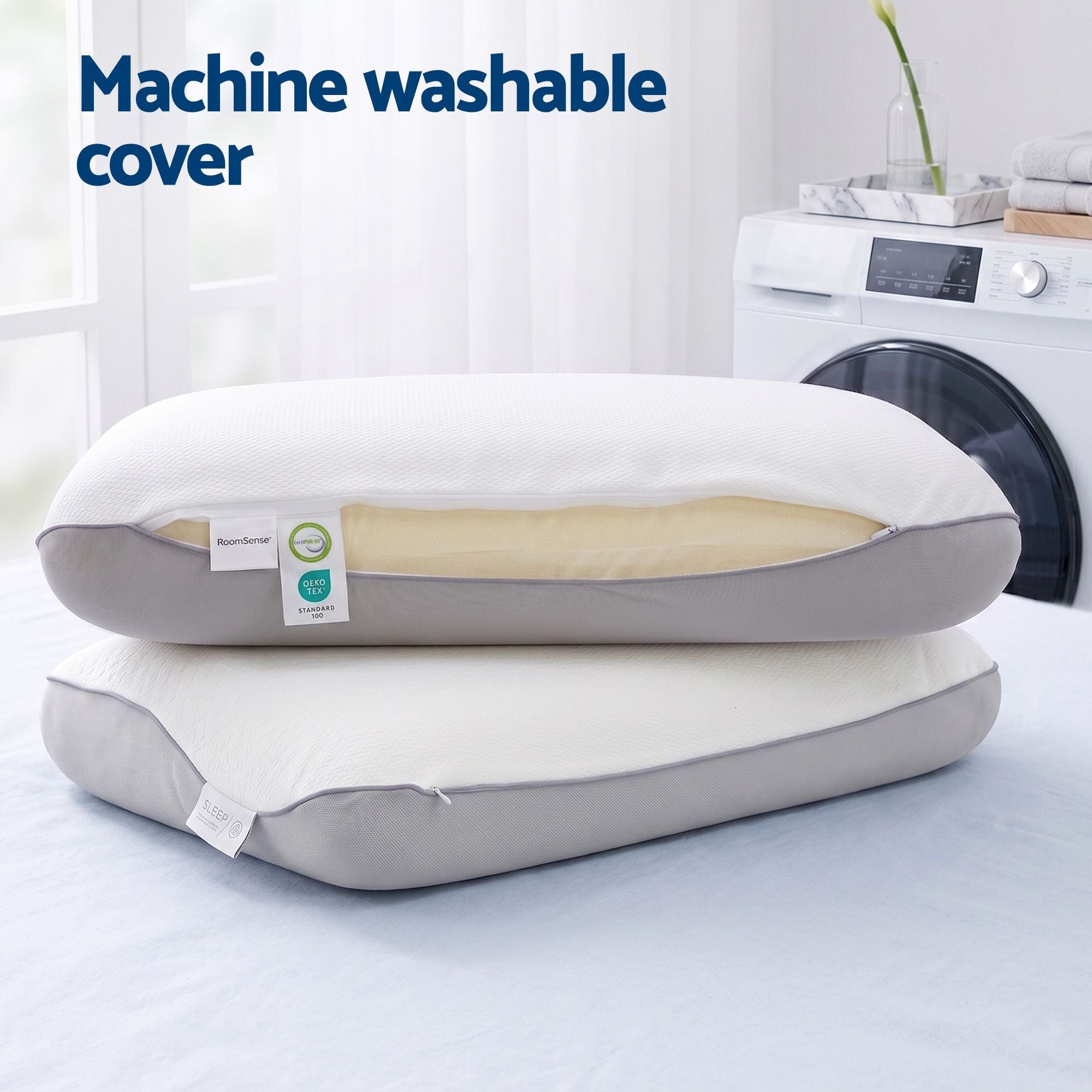 Cooling Memory Foam Pillows Queen Size 1 Pack, Dual-Sided Bed Pillows for Hot Sleepers, 55D Solid Core Side Sleeper Pillow for Neck Support, Washable, 65x40x14cm - Home & Garden > Bedding > Pillows - Rivercity House & Home Co. (ABN 18 642 972 209) - Affordable Modern Furniture Australia