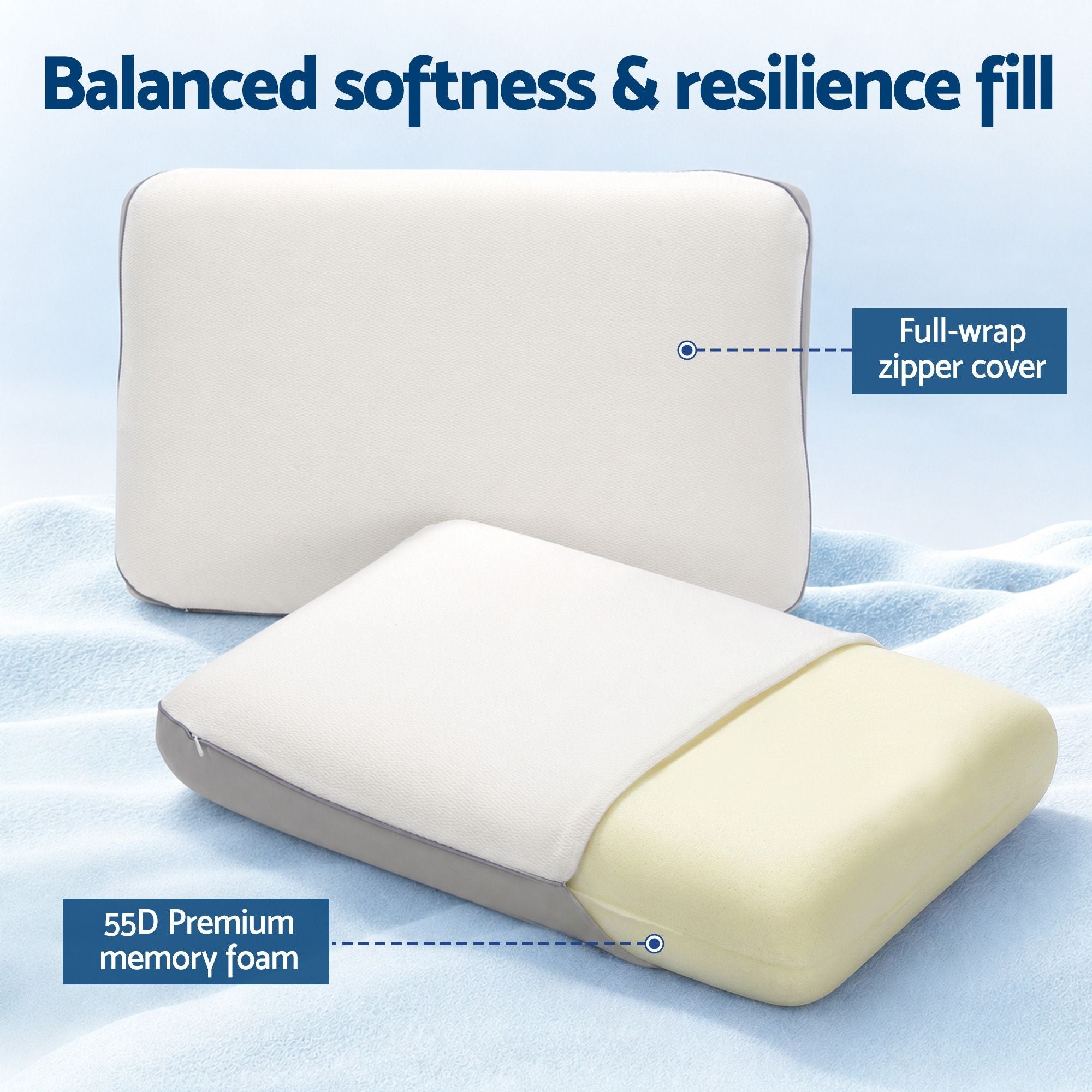 Cooling Memory Foam Pillows Queen Size 1 Pack, Dual-Sided Bed Pillows for Hot Sleepers, 55D Solid Core Side Sleeper Pillow for Neck Support, Washable, 65x40x14cm - Home & Garden > Bedding > Pillows - Rivercity House & Home Co. (ABN 18 642 972 209) - Affordable Modern Furniture Australia