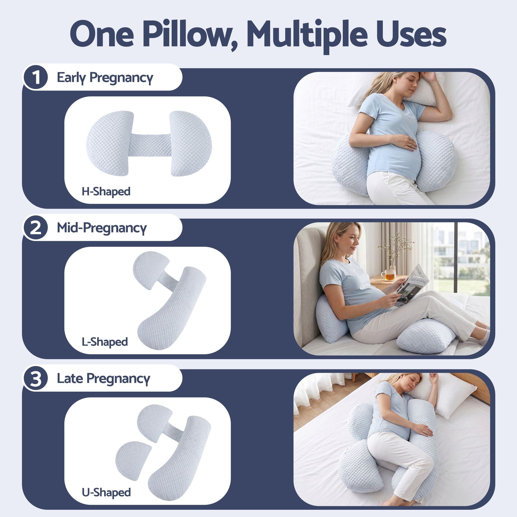 Cooling Pregnancy Adjustable Maternity Body Pillow 37x87 cm - Blue - Home & Garden > Bedding > Pillows - Rivercity House & Home Co. (ABN 18 642 972 209) - Affordable Modern Furniture Australia