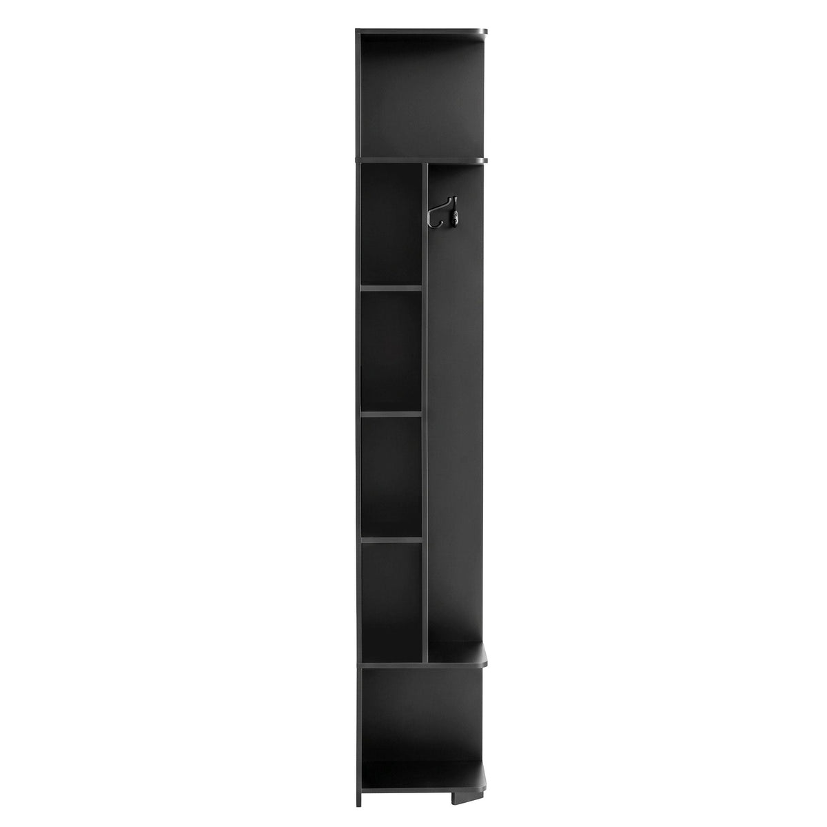 Corner 6-Tier Bookshelf with Coat Rack and Hooks - Black - Furniture > Living Room > Bookcases & Shelves - Rivercity House & Home Co. (ABN 18 642 972 209) - Affordable Modern Furniture Australia