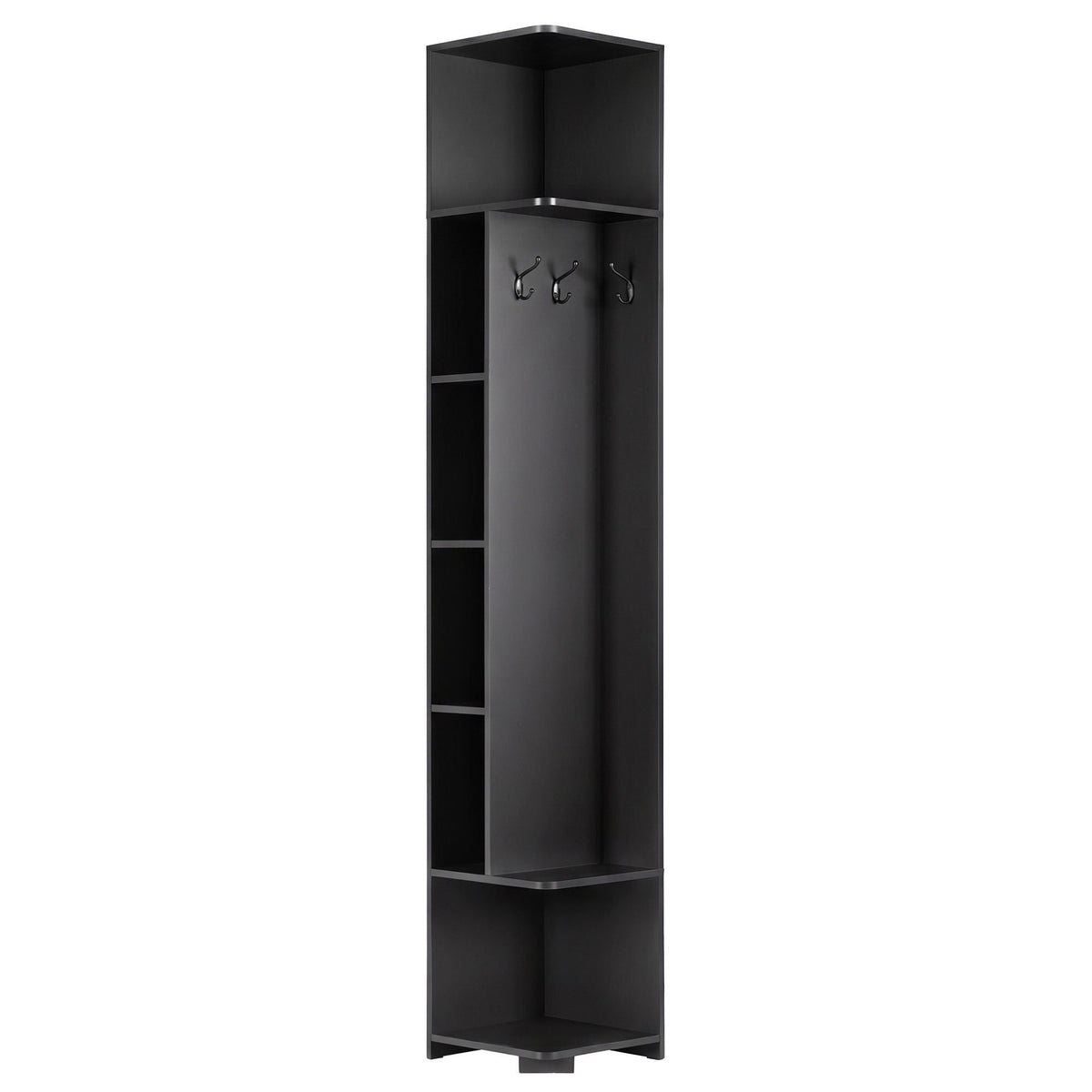 Corner 6-Tier Bookshelf with Coat Rack and Hooks - Black - Furniture > Living Room > Bookcases & Shelves - Rivercity House & Home Co. (ABN 18 642 972 209) - Affordable Modern Furniture Australia