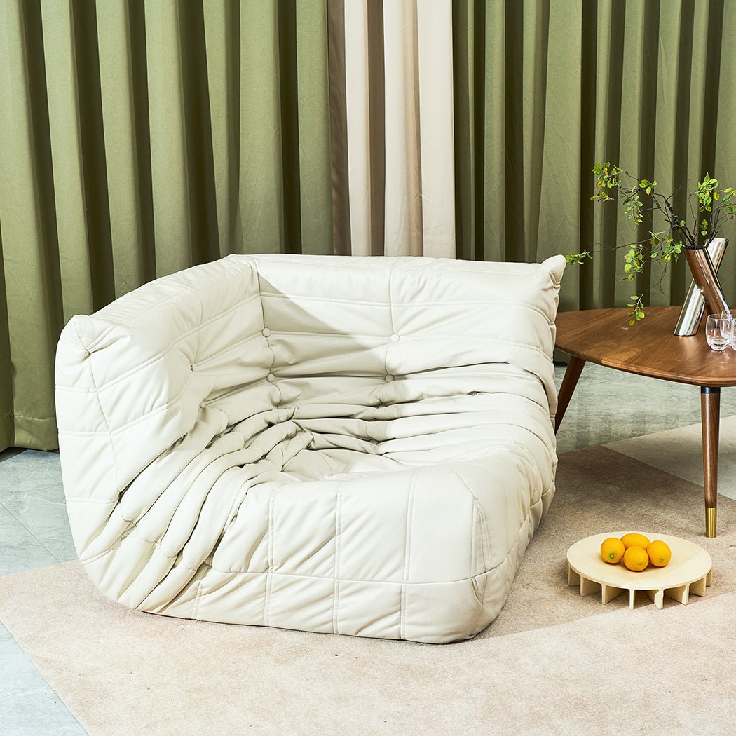 Corner Caterpillar Floor Sofa with Quilted Design - Beige - Rivercity House & Home Co. (ABN 18 642 972 209) - Affordable Modern Furniture Australia