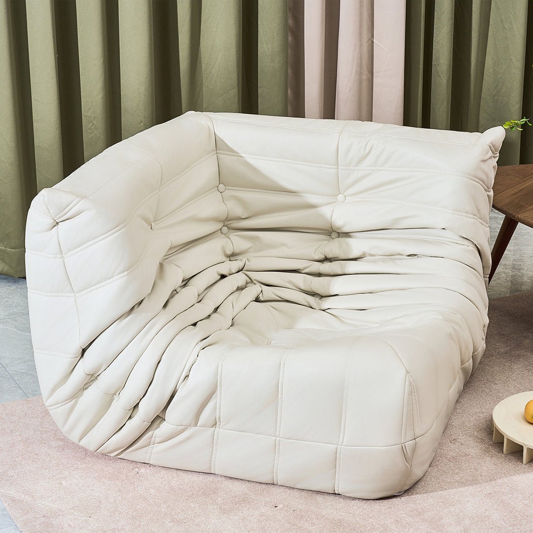 Corner Caterpillar Floor Sofa with Quilted Design - Beige - Rivercity House & Home Co. (ABN 18 642 972 209) - Affordable Modern Furniture Australia