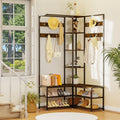 Corner Coat Stand with Shoe Bench and Organizer Metal & MDF - Rustic Brown