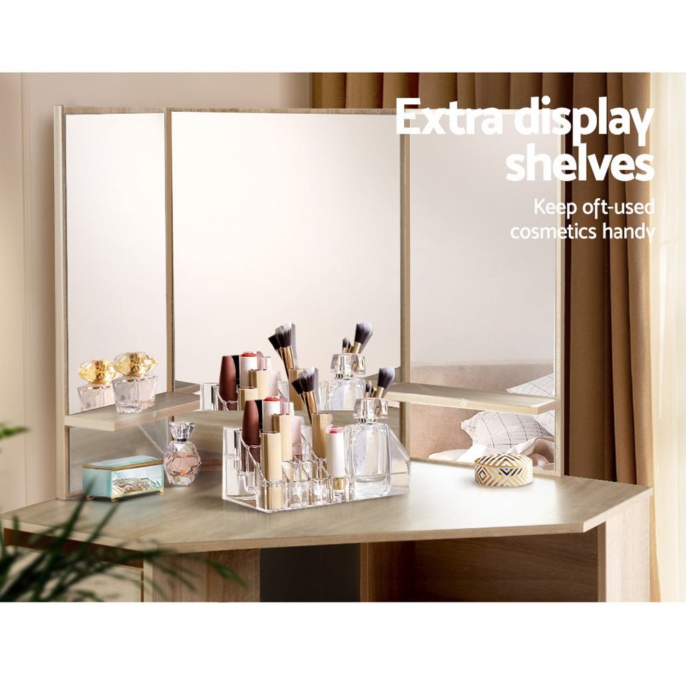 Corner Dressing Table With Mirror Oak - Rivercity House & Home Co. (ABN 18 642 972 209) - Affordable Modern Furniture Australia