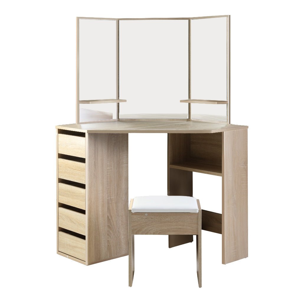 Corner Dressing Table With Mirror Oak - Rivercity House & Home Co. (ABN 18 642 972 209) - Affordable Modern Furniture Australia