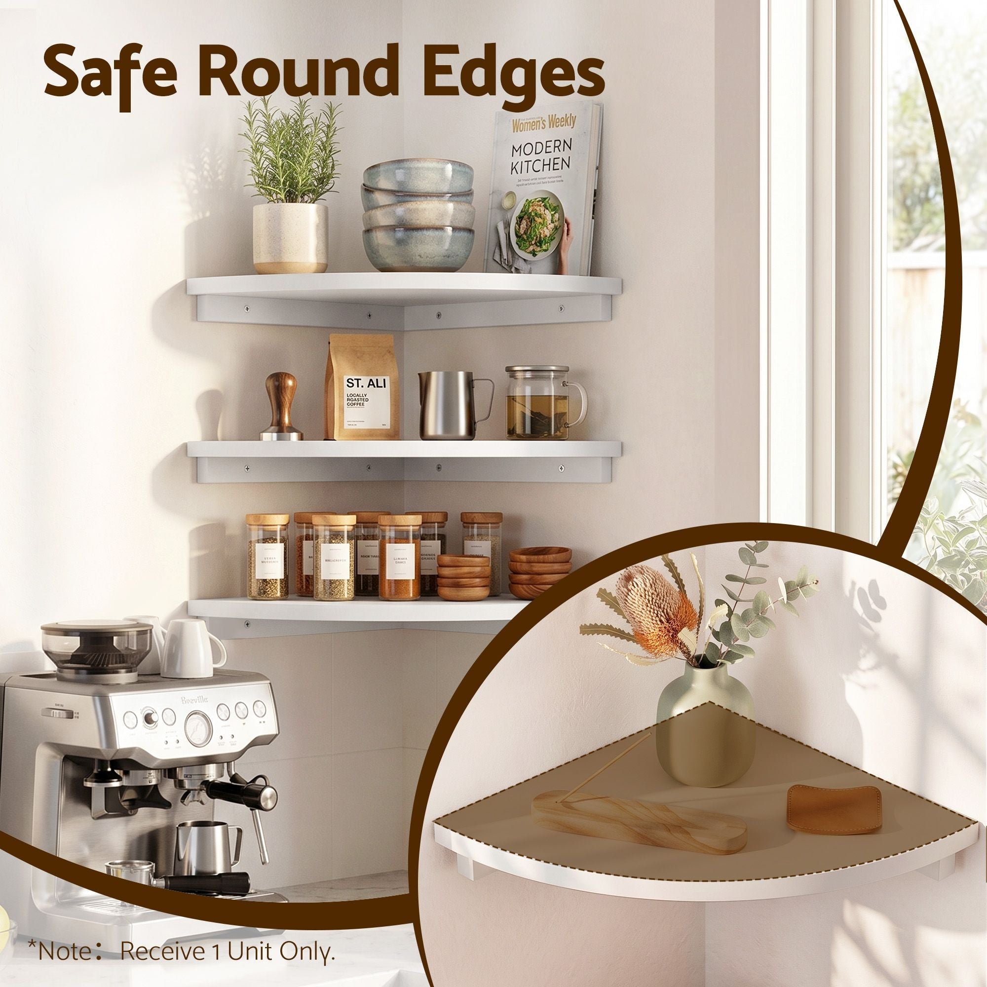 Corner Floating Wall Shelf Wall Mounted Display Rack Round Edge White 1pc - Furniture > Living Room > Bookcases & Shelves - Rivercity House & Home Co. (ABN 18 642 972 209) - Affordable Modern Furniture Australia
