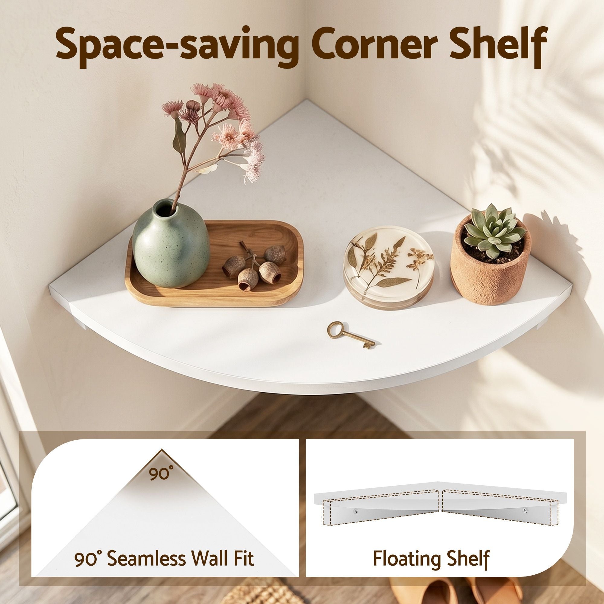 Corner Floating Wall Shelf Wall Mounted Display Rack Round Edge White 1pc - Furniture > Living Room > Bookcases & Shelves - Rivercity House & Home Co. (ABN 18 642 972 209) - Affordable Modern Furniture Australia