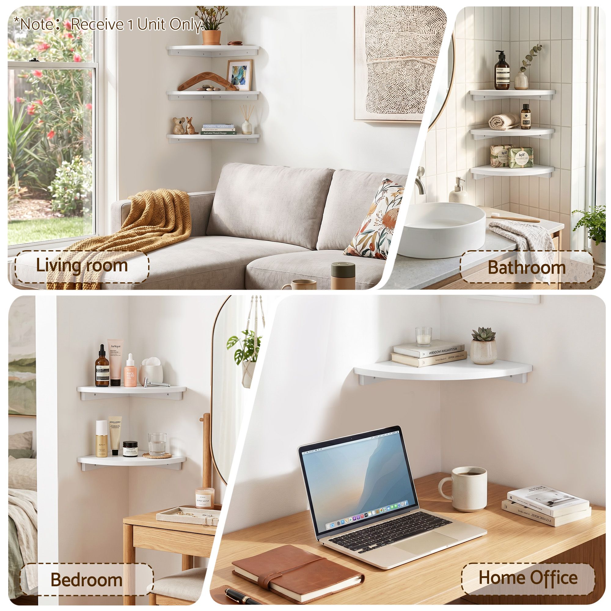 Corner Floating Wall Shelf Wall Mounted Display Rack Round Edge White 1pc - Furniture > Living Room > Bookcases & Shelves - Rivercity House & Home Co. (ABN 18 642 972 209) - Affordable Modern Furniture Australia
