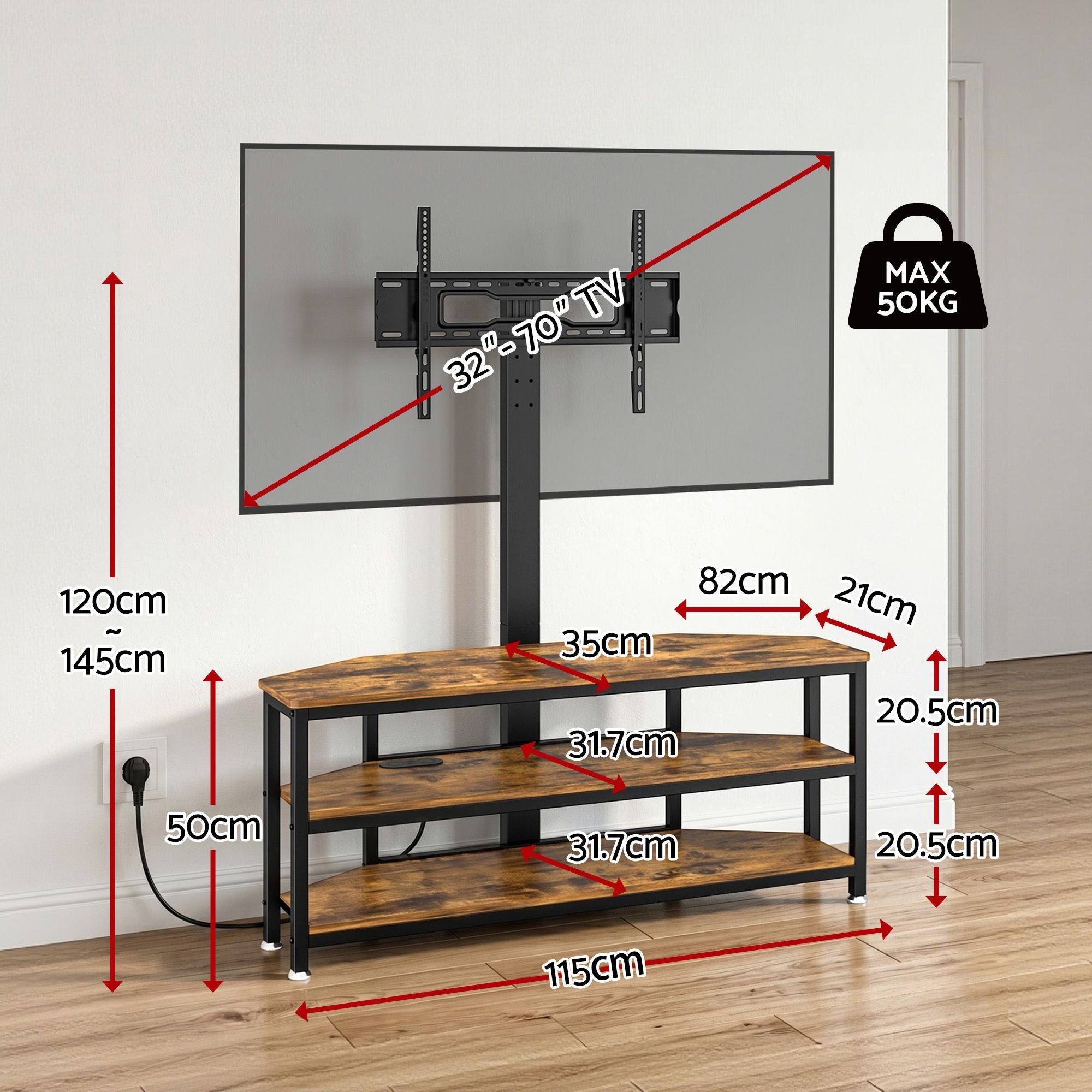 Corner TV Stand 32 - 70" w/ Mount LED Lights & Power Outlet Space Saving - Furniture > Living Room > TV Units - Rivercity House & Home Co. (ABN 18 642 972 209) - Affordable Modern Furniture Australia