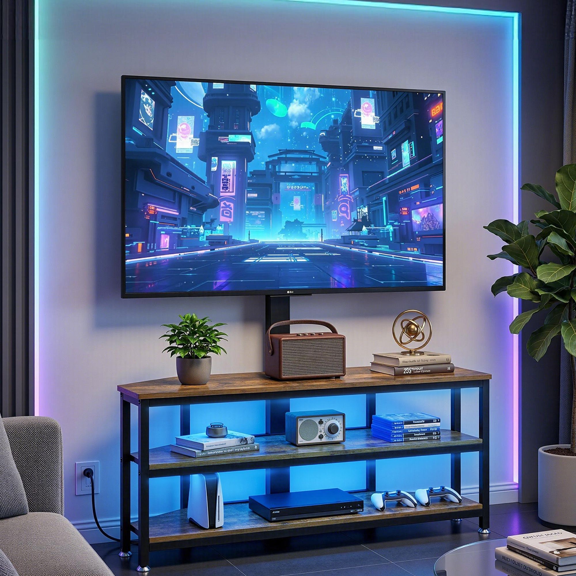 Corner TV Stand 32 - 70" w/ Mount LED Lights & Power Outlet Space Saving - Furniture > Living Room > TV Units - Rivercity House & Home Co. (ABN 18 642 972 209) - Affordable Modern Furniture Australia