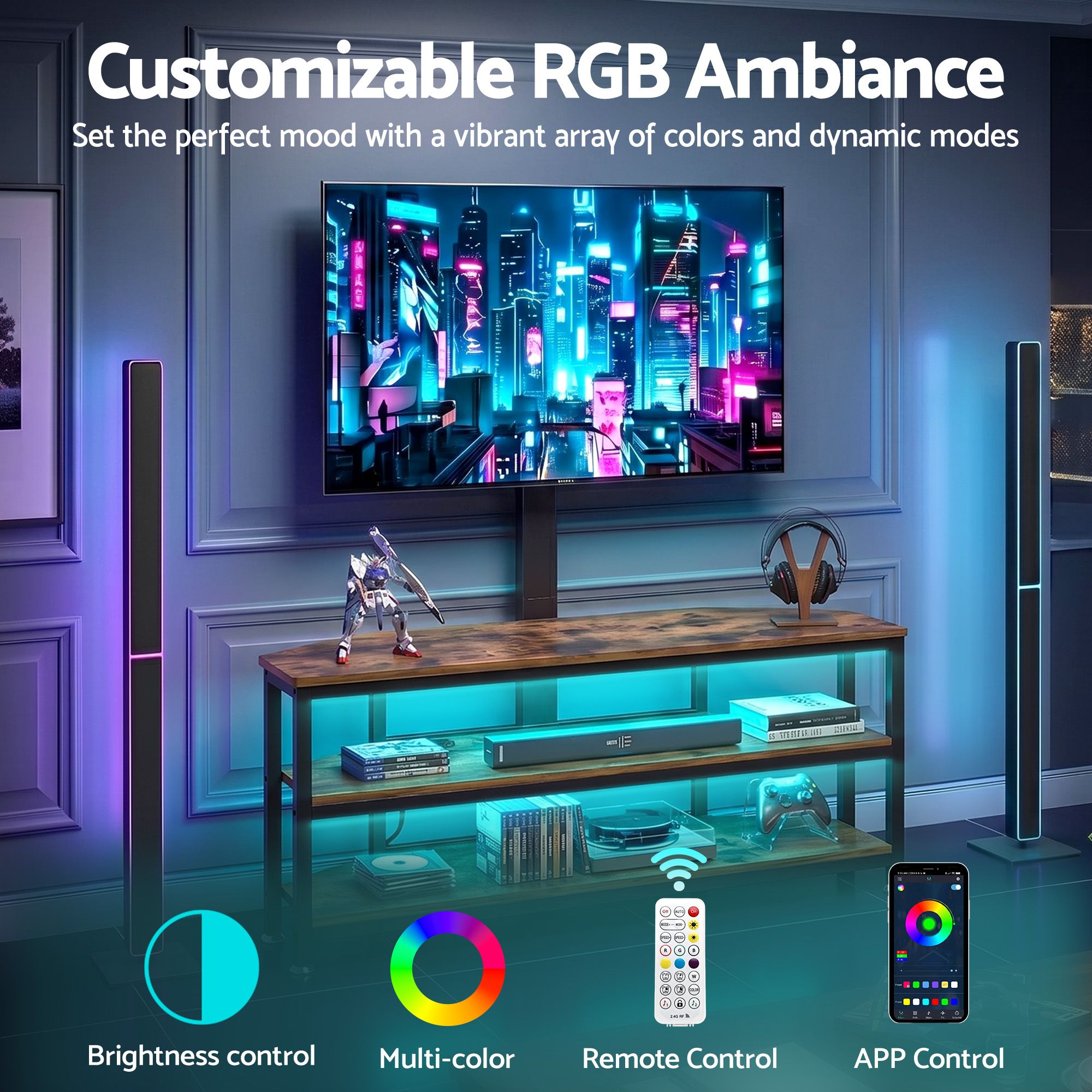 Corner TV Stand 32 - 70" w/ Mount LED Lights & Power Outlet Space Saving - Furniture > Living Room > TV Units - Rivercity House & Home Co. (ABN 18 642 972 209) - Affordable Modern Furniture Australia
