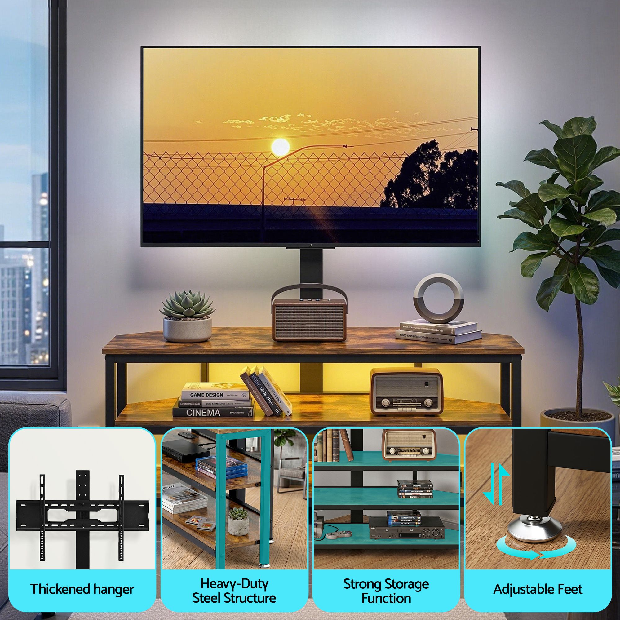 Corner TV Stand 32 - 70" w/ Mount LED Lights & Power Outlet Space Saving - Furniture > Living Room > TV Units - Rivercity House & Home Co. (ABN 18 642 972 209) - Affordable Modern Furniture Australia