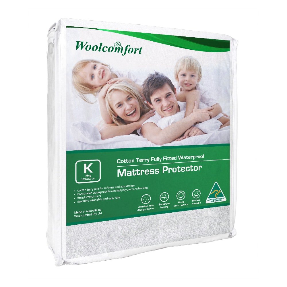 Cotton Terry Fully Fitted Waterproof Mattress Protector King Size - White - Home & Garden > Bedding > Mattress Protectors - Rivercity House & Home Co. (ABN 18 642 972 209) - Affordable Modern Furniture Australia