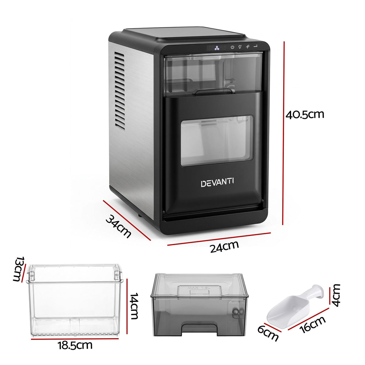 Crescent Ice Maker 16pcs 12KG/24H Countertop Machine for Home - Black - Appliances > Kitchen Appliances > Ice Makers - Rivercity House & Home Co. (ABN 18 642 972 209) - Affordable Modern Furniture Australia