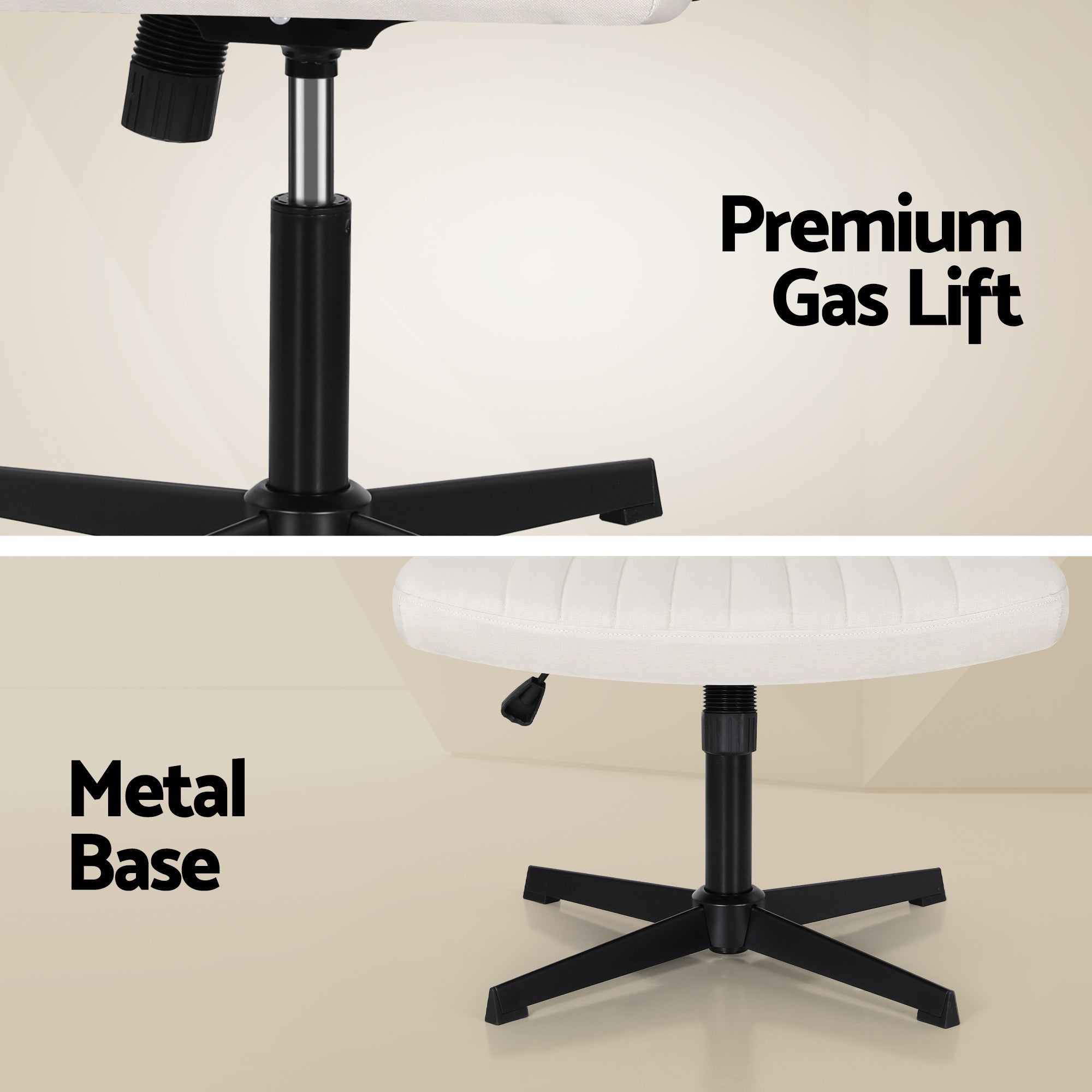 Criss Cross Chair No Wheels Fabric Wide Cross Legged Office Desk Vanity Chair Armless, Height Adjustable, Swivel Home Office Chair for Home Computer Task, Beige - Furniture > Office > Office & Desk Chairs - Rivercity House & Home Co. (ABN 18 642 972 209) - Affordable Modern Furniture Australia