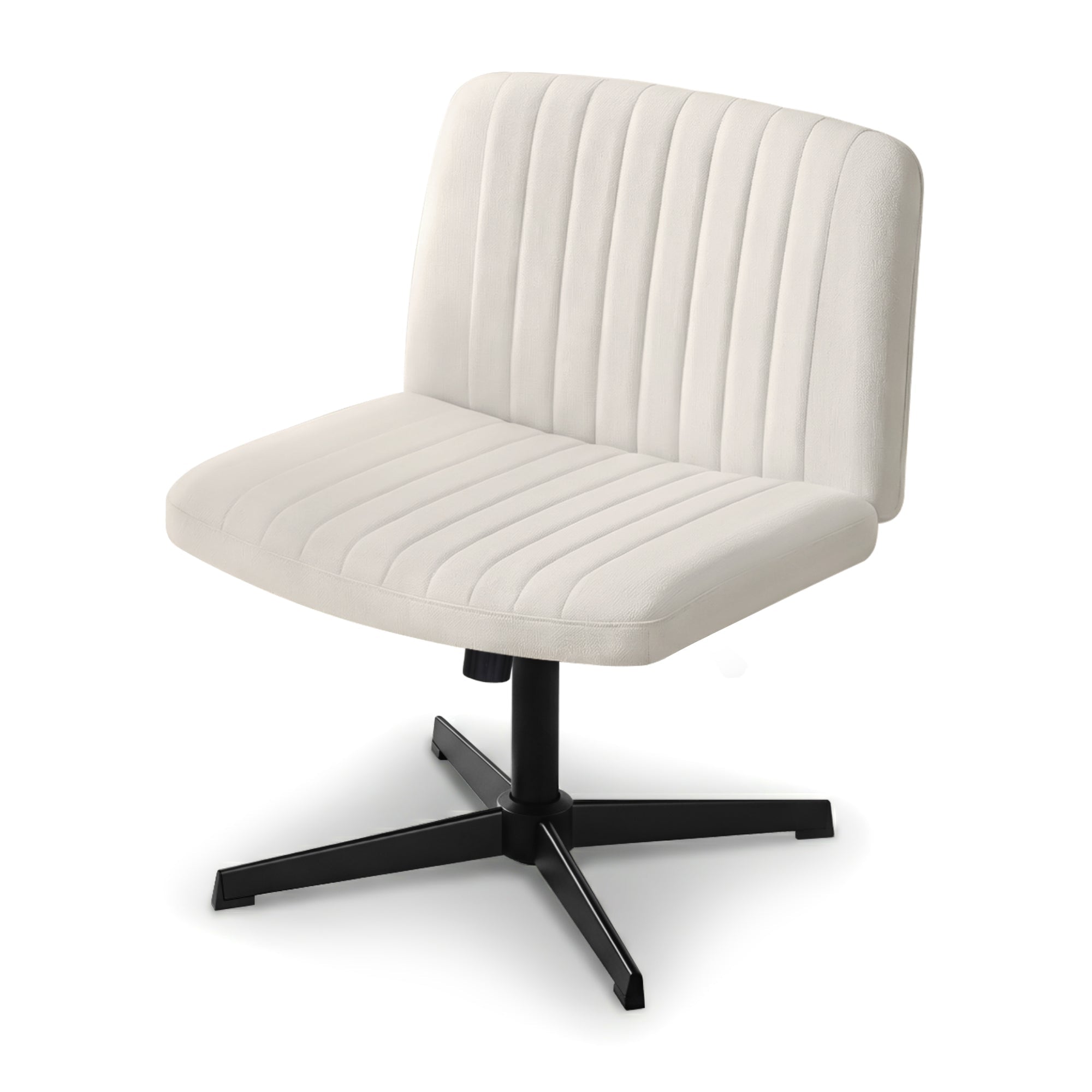 Criss Cross Chair No Wheels Fabric Wide Cross Legged Office Desk Vanity Chair Armless, Height Adjustable, Swivel Home Office Chair for Home Computer Task, Beige - Furniture > Office > Office & Desk Chairs - Rivercity House & Home Co. (ABN 18 642 972 209) - Affordable Modern Furniture Australia