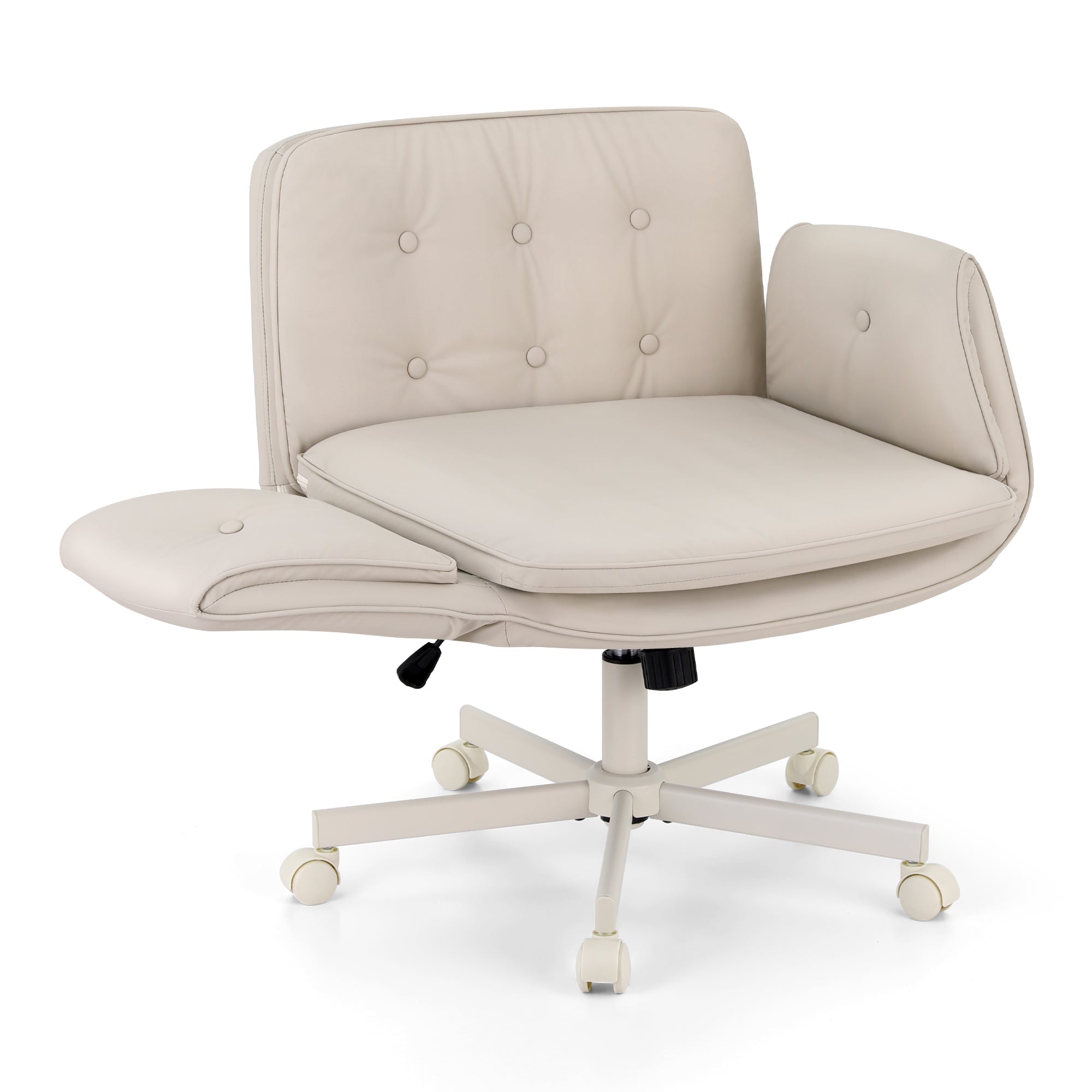 Criss Cross Chair with Wheels & Adjustable Armrests, Ergonomic Cross Legged Office Desk Chair PU Leather Vanity Chair Swivel for Home, Make Up, Bedroom, Computer, Beige - Furniture > Office > Office & Desk Chairs - Rivercity House & Home Co. (ABN 18 642 972 209) - Affordable Modern Furniture Australia