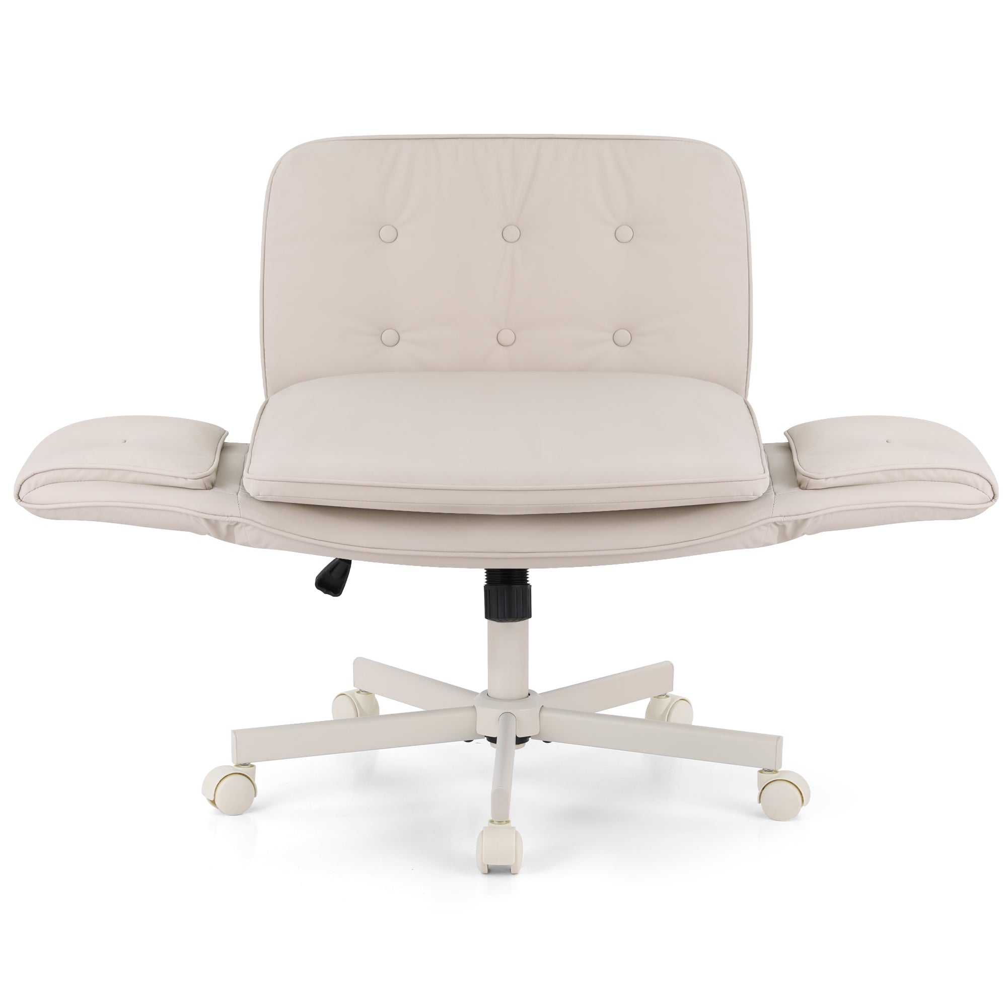 Criss Cross Chair with Wheels & Adjustable Armrests, Ergonomic Cross Legged Office Desk Chair PU Leather Vanity Chair Swivel for Home, Make Up, Bedroom, Computer, Beige - Furniture > Office > Office & Desk Chairs - Rivercity House & Home Co. (ABN 18 642 972 209) - Affordable Modern Furniture Australia