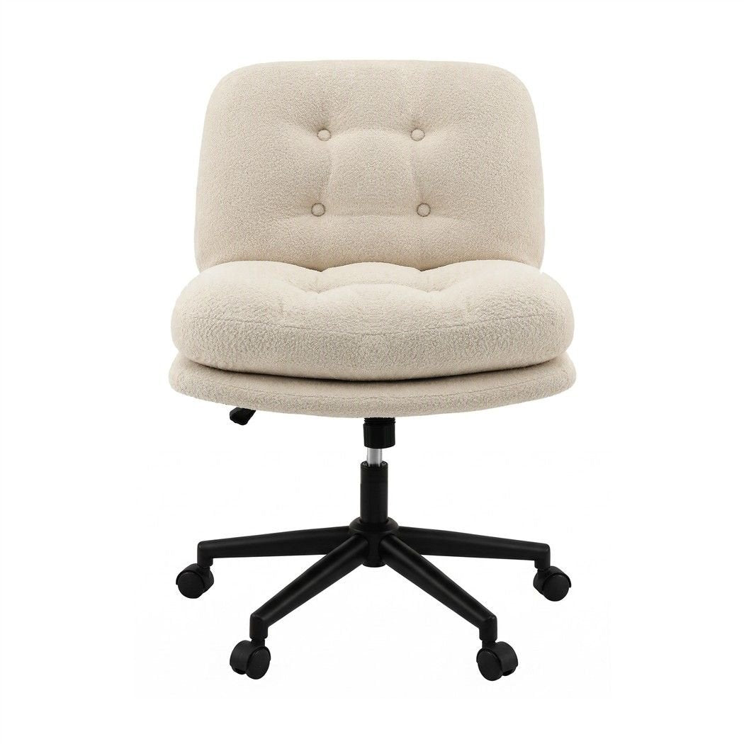 Criss Cross Wide Seat Office Desk Chair with Bouclé Fabric and Adjustable Height - Beige - Furniture > Office > Office & Desk Chairs - Rivercity House & Home Co. (ABN 18 642 972 209) - Affordable Modern Furniture Australia