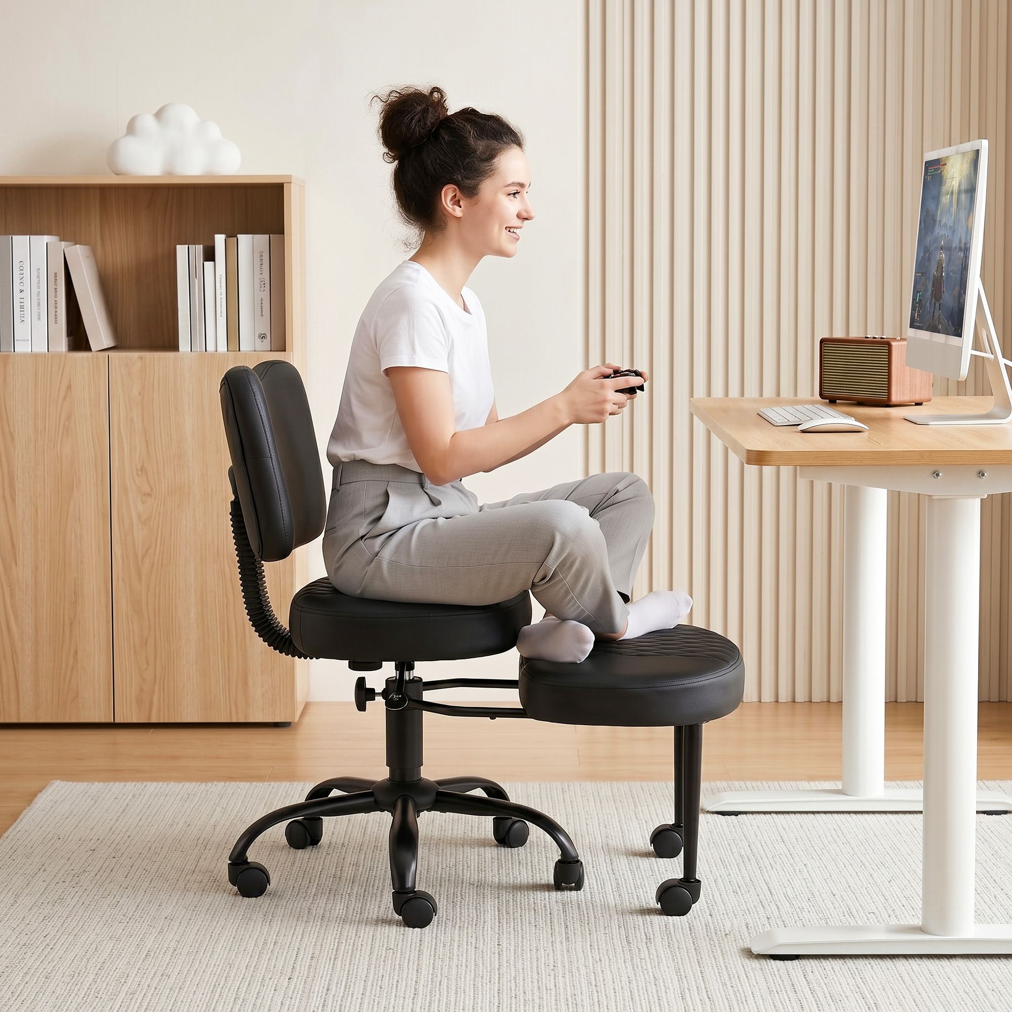 Cross Legged Kneeling Chair Adjustable Meditation Ergonomic Office Seat - Furniture > Office > Office & Desk Chairs - Rivercity House & Home Co. (ABN 18 642 972 209) - Affordable Modern Furniture Australia