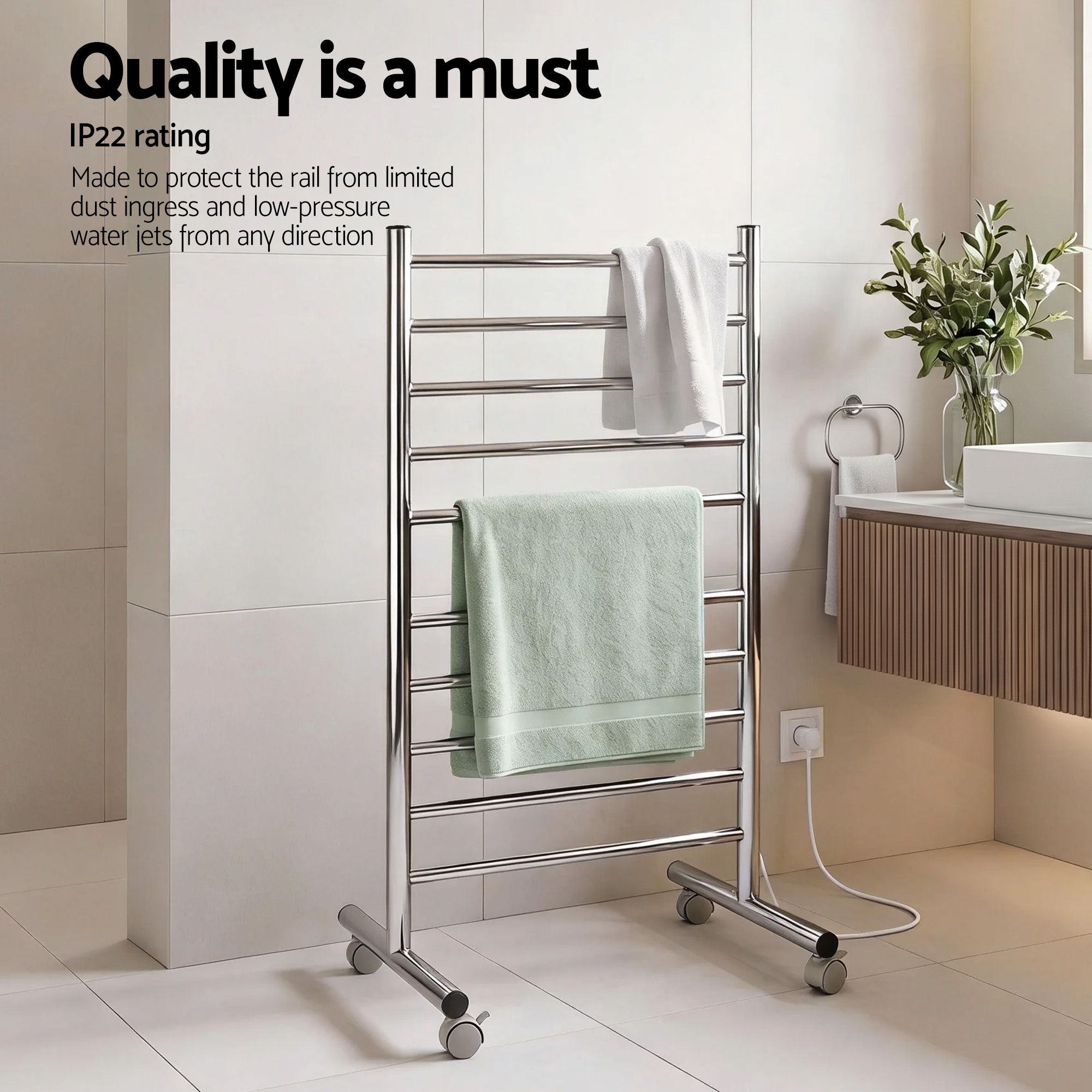 Devanti 10 - Bar Freestanding Heated Towel Rail 3 - 5 Mins Fast Heating Electric Towel Warmer for Bathroom Winter Drying Stainless Steel Plug In 100W - Home & Garden > Bathroom Accessories > Towel Racks & Holders - Rivercity House & Home Co. (ABN 18 642 972 209) - Affordable Modern Furniture Australia