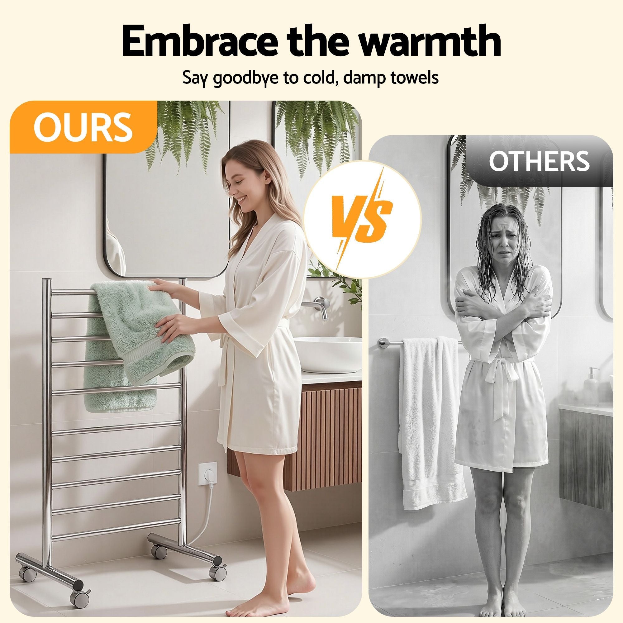 Devanti 10 - Bar Freestanding Heated Towel Rail 3 - 5 Mins Fast Heating Electric Towel Warmer for Bathroom Winter Drying Stainless Steel Plug In 100W - Home & Garden > Bathroom Accessories > Towel Racks & Holders - Rivercity House & Home Co. (ABN 18 642 972 209) - Affordable Modern Furniture Australia