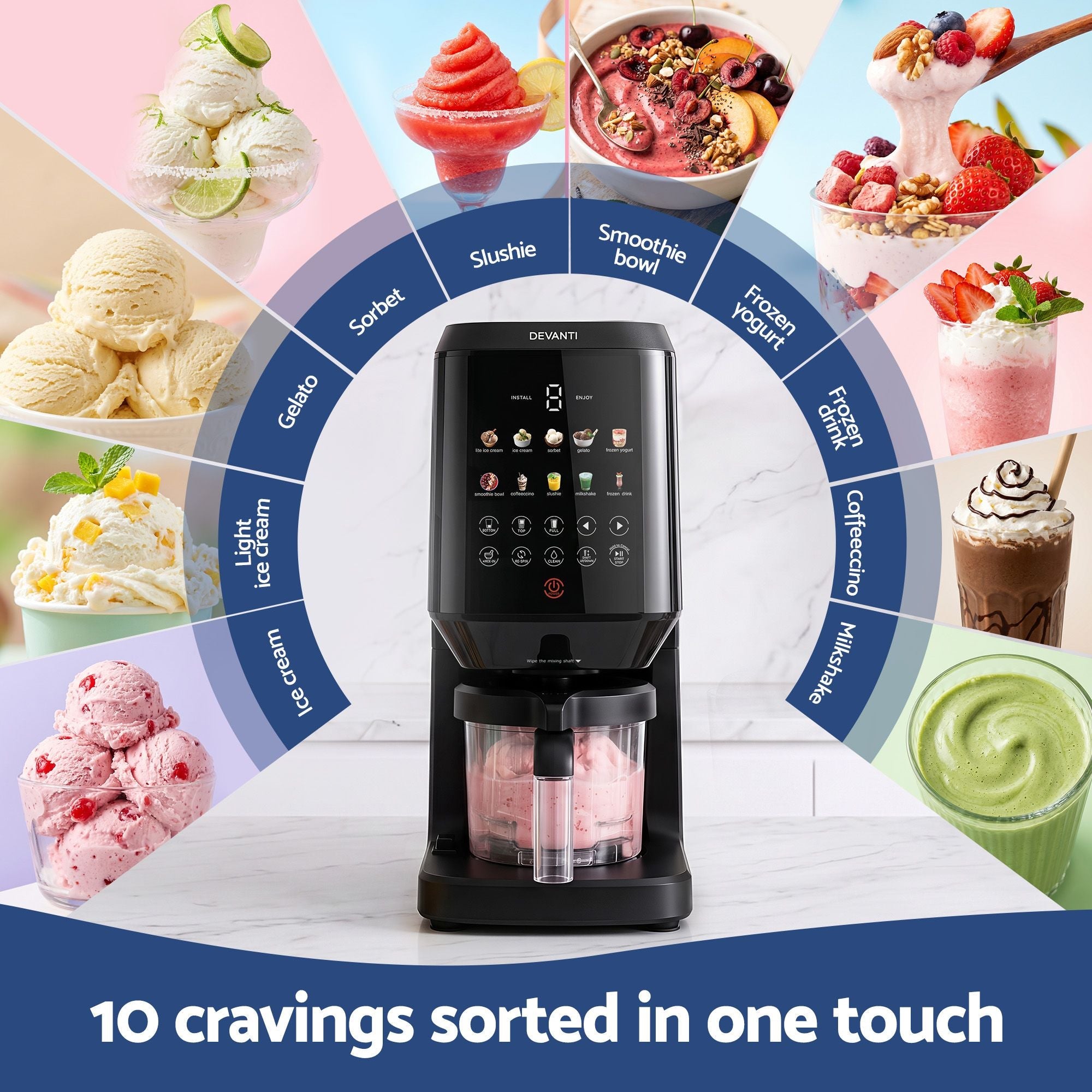 Devanti 10 - in - 1 Ice Cream Maker Machine Homemade Gelato Sorbet Smart Portion Control Custom Mix - Ins - Appliances > Kitchen Appliances > Ice Makers - Rivercity House & Home Co. (ABN 18 642 972 209) - Affordable Modern Furniture Australia
