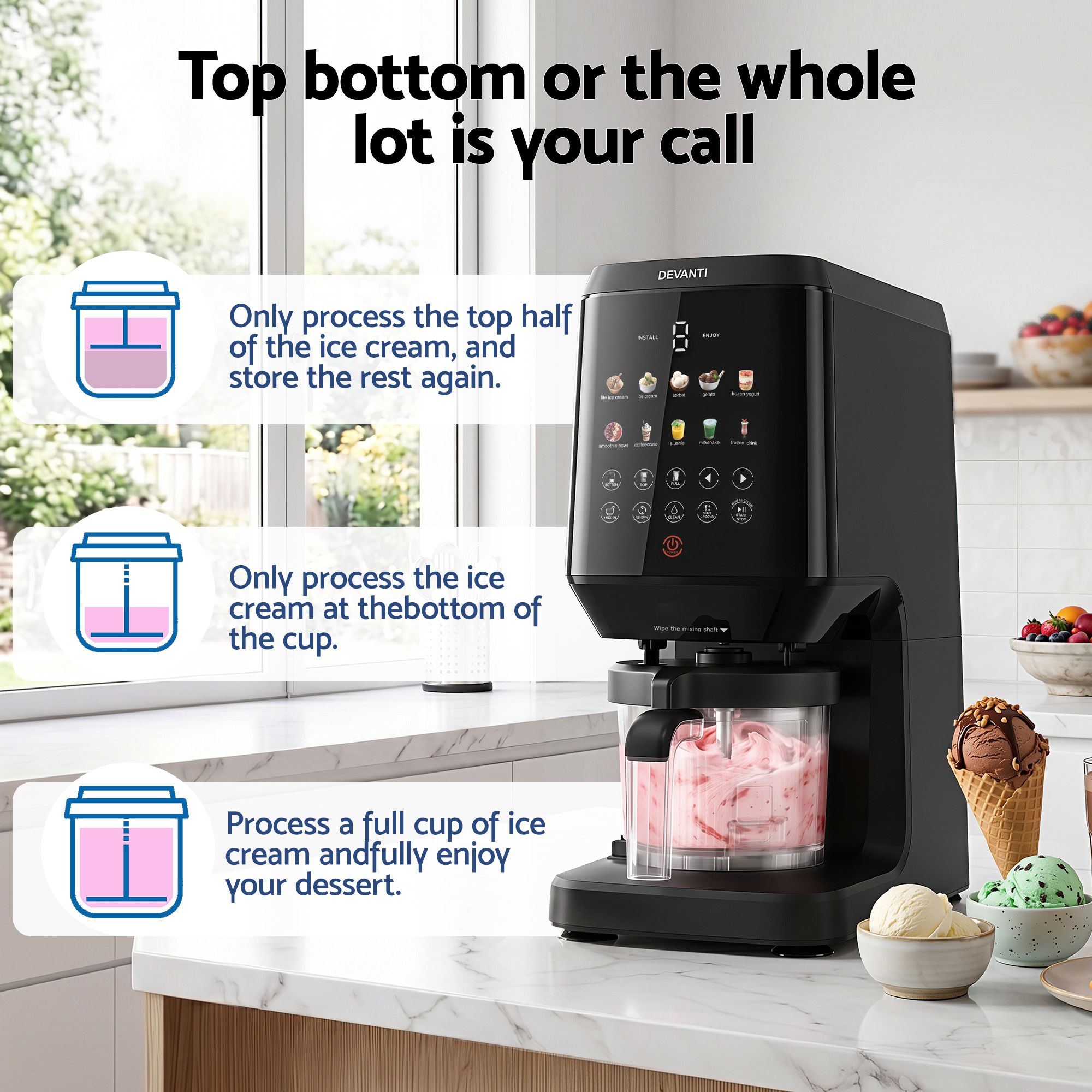 Devanti 10 - in - 1 Ice Cream Maker Machine Homemade Gelato Sorbet Smart Portion Control Custom Mix - Ins - Appliances > Kitchen Appliances > Ice Makers - Rivercity House & Home Co. (ABN 18 642 972 209) - Affordable Modern Furniture Australia