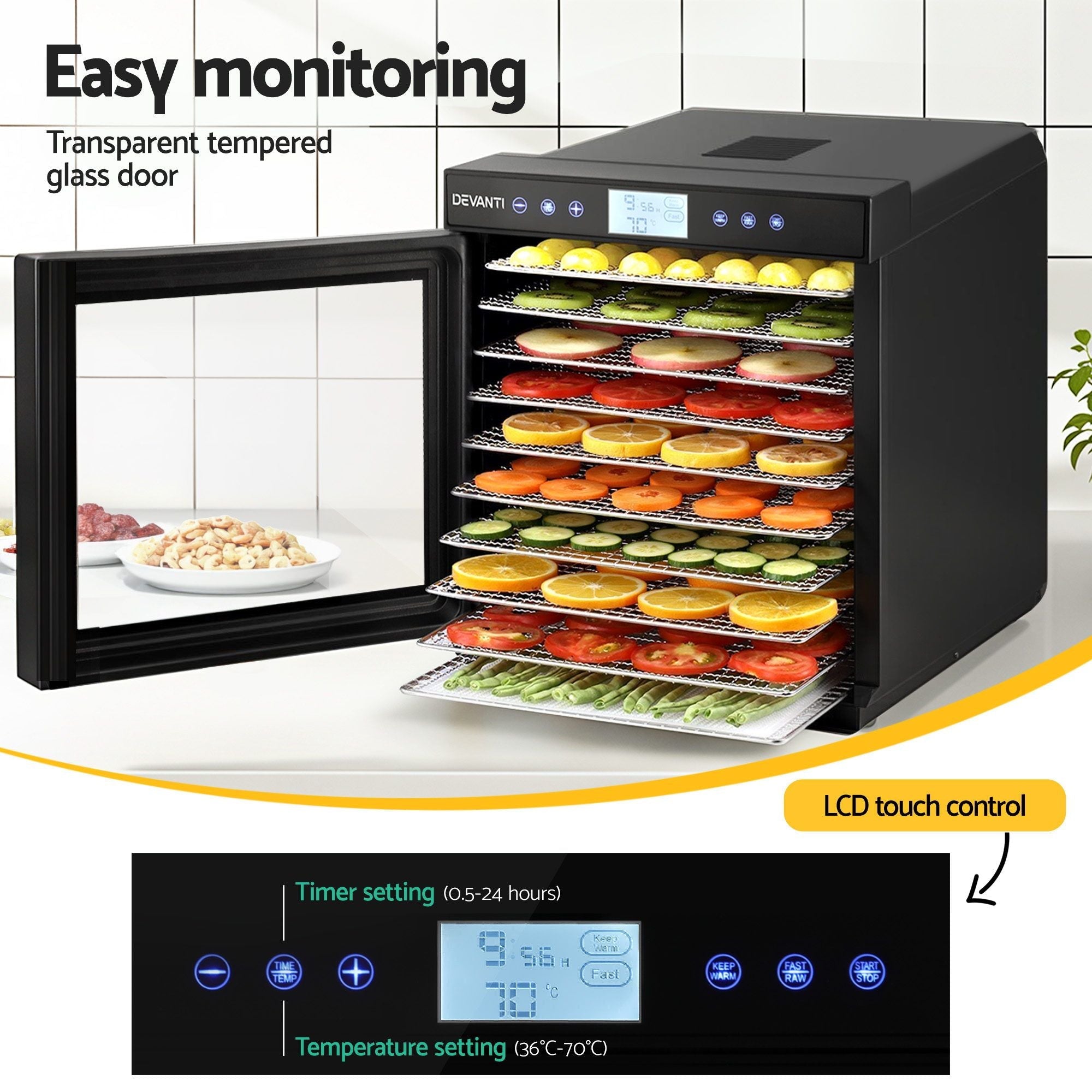 Devanti 10 Trays Food Dehydrator with Stainless Steel Tray - Appliances > Kitchen Appliances > Food Dehydrators - Rivercity House & Home Co. (ABN 18 642 972 209) - Affordable Modern Furniture Australia