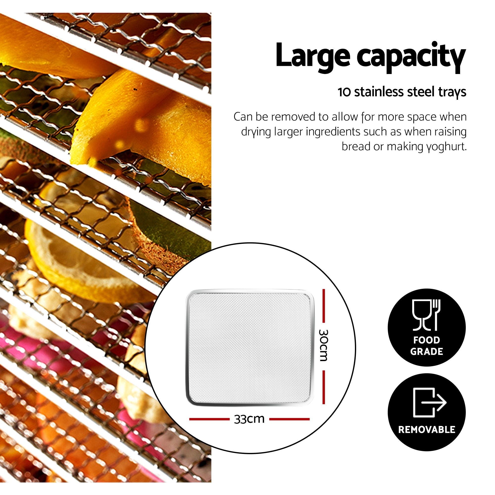 Devanti 10 Trays Food Dehydrator with Stainless Steel Tray - Appliances > Kitchen Appliances > Food Dehydrators - Rivercity House & Home Co. (ABN 18 642 972 209) - Affordable Modern Furniture Australia