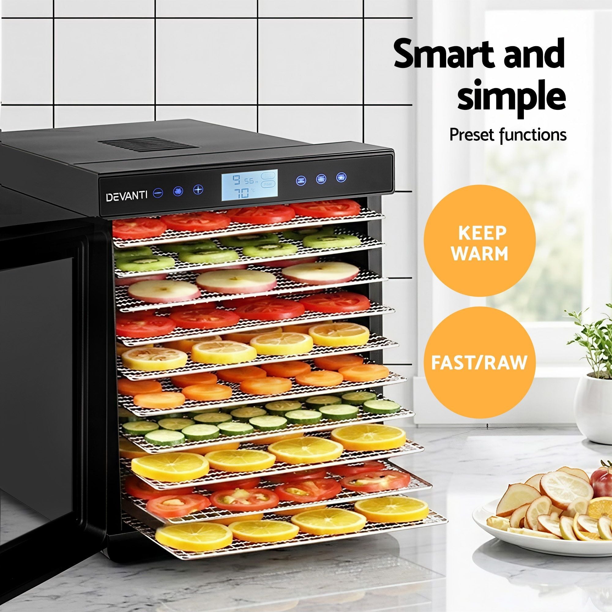 Devanti 10 Trays Food Dehydrator with Stainless Steel Tray - Appliances > Kitchen Appliances > Food Dehydrators - Rivercity House & Home Co. (ABN 18 642 972 209) - Affordable Modern Furniture Australia