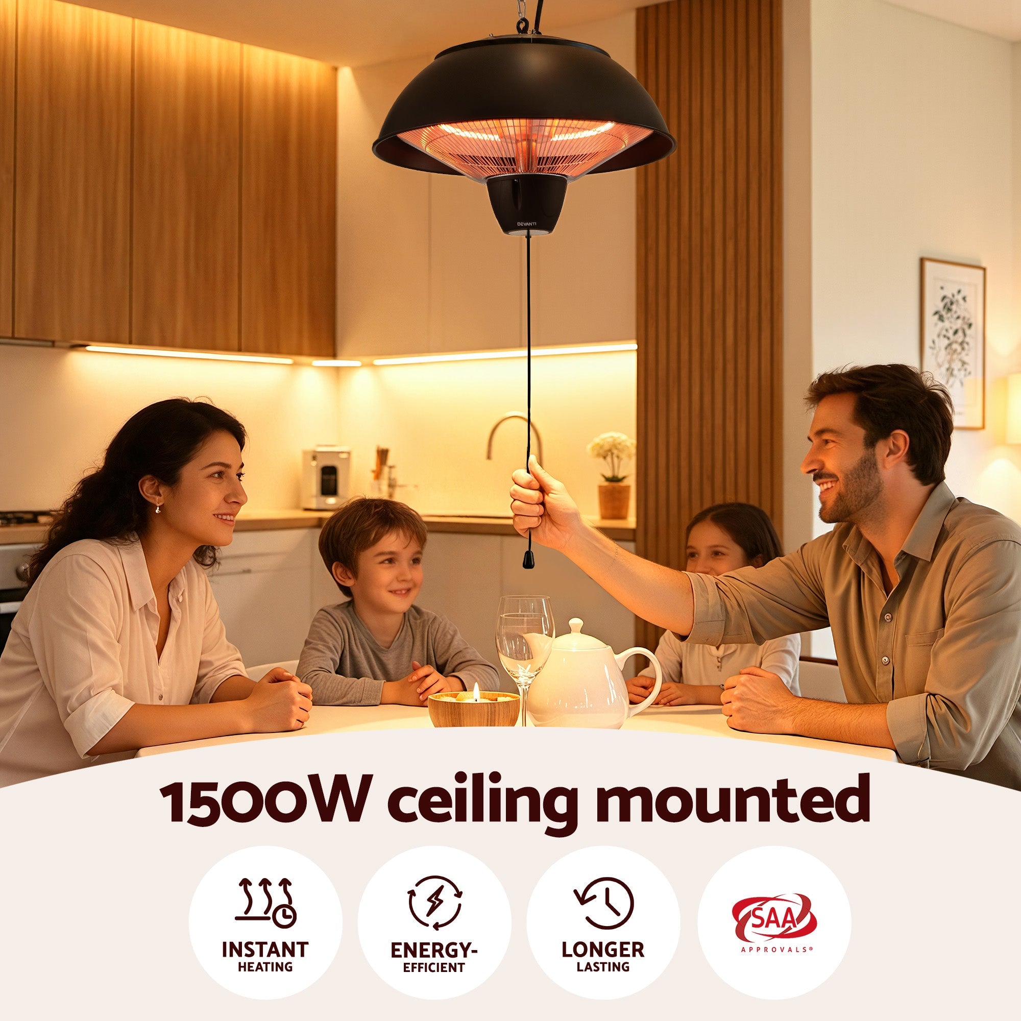 Devanti 1500W Electric Patio Infrared Heater Hanging Heaters Ceiling Mounted Remote - Appliances > Heaters > Patio Heaters - Rivercity House & Home Co. (ABN 18 642 972 209) - Affordable Modern Furniture Australia