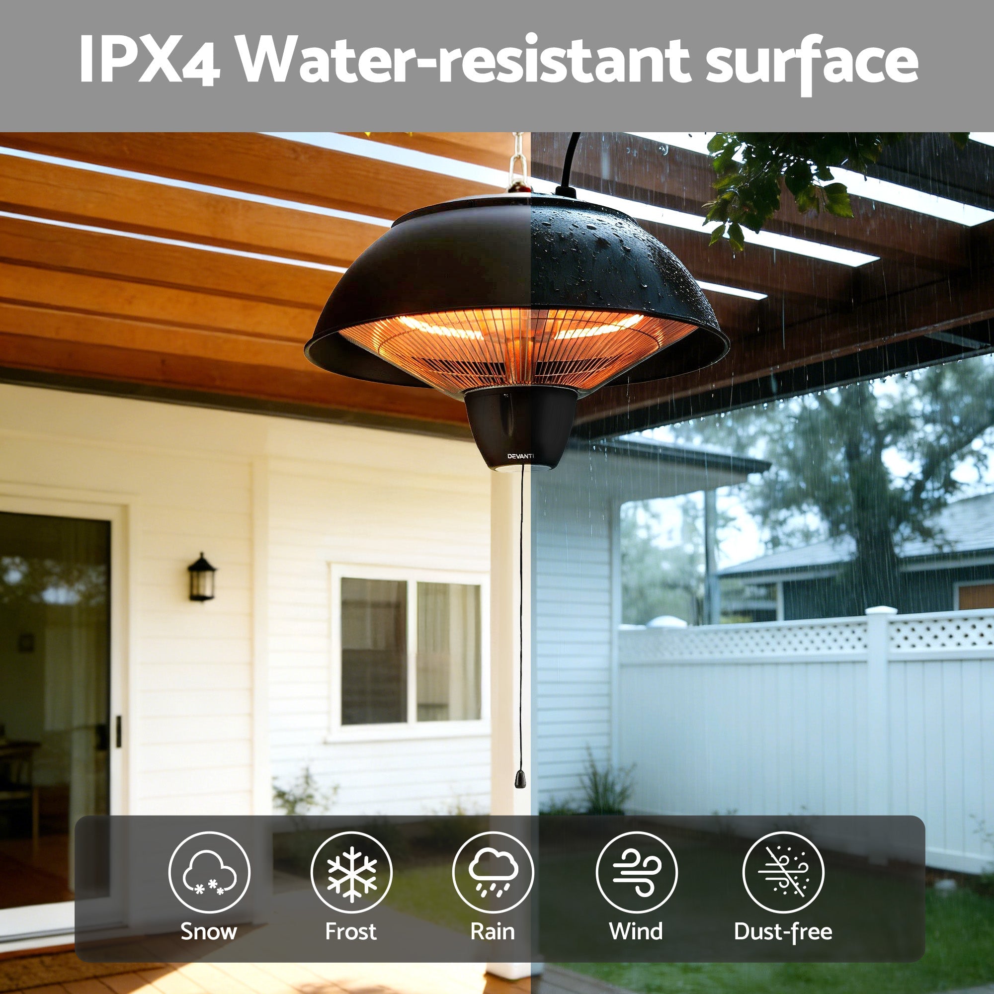Devanti 1500W Electric Patio Infrared Heater Hanging Heaters Ceiling Mounted Remote - Appliances > Heaters > Patio Heaters - Rivercity House & Home Co. (ABN 18 642 972 209) - Affordable Modern Furniture Australia