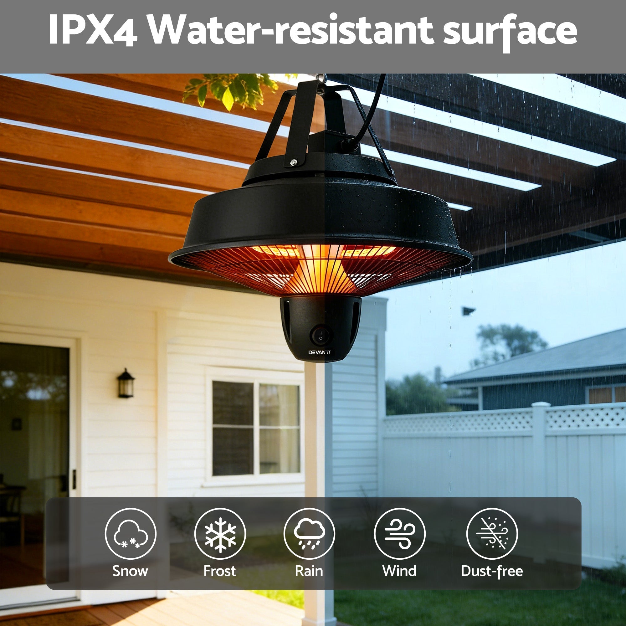 Devanti 2000W Electric Patio Heater Ceiling Mounted Hanging Heaters Remote - Appliances > Heaters > Patio Heaters - Rivercity House & Home Co. (ABN 18 642 972 209) - Affordable Modern Furniture Australia