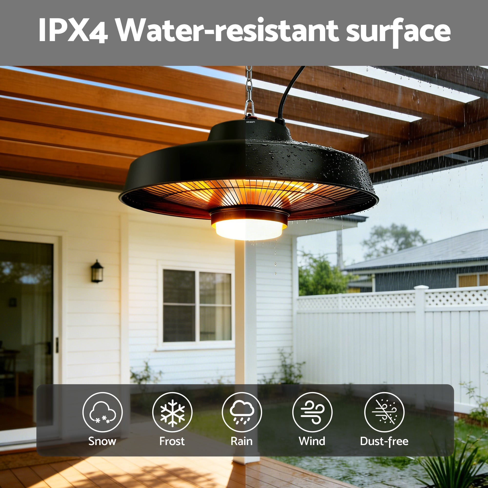 Devanti 2000W Outdoor Electric Patio Heater Ceiling Mount with LED Light Remote - Appliances > Heaters > Patio Heaters - Rivercity House & Home Co. (ABN 18 642 972 209) - Affordable Modern Furniture Australia