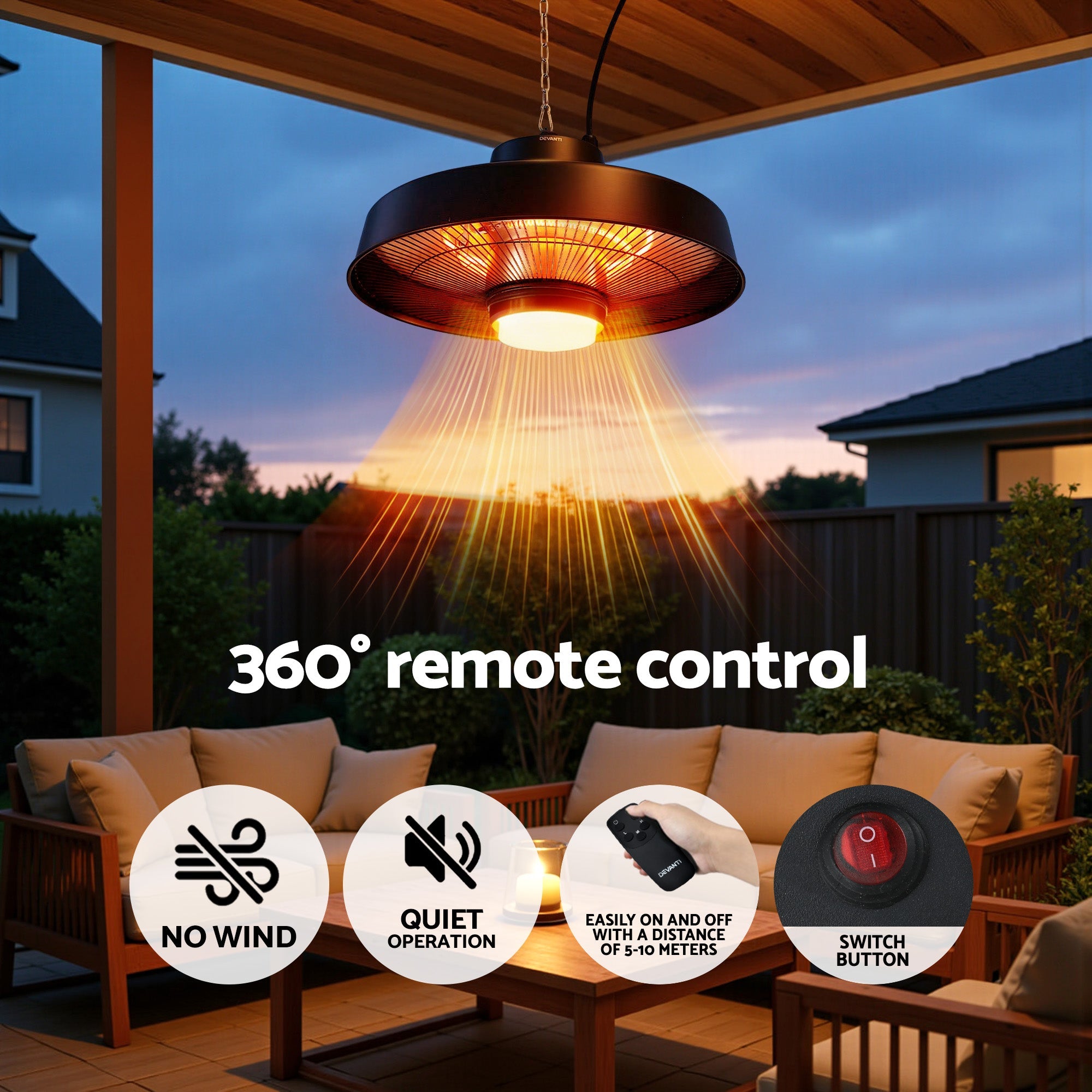 Devanti 2000W Outdoor Electric Patio Heater Ceiling Mount with LED Light Remote - Appliances > Heaters > Patio Heaters - Rivercity House & Home Co. (ABN 18 642 972 209) - Affordable Modern Furniture Australia