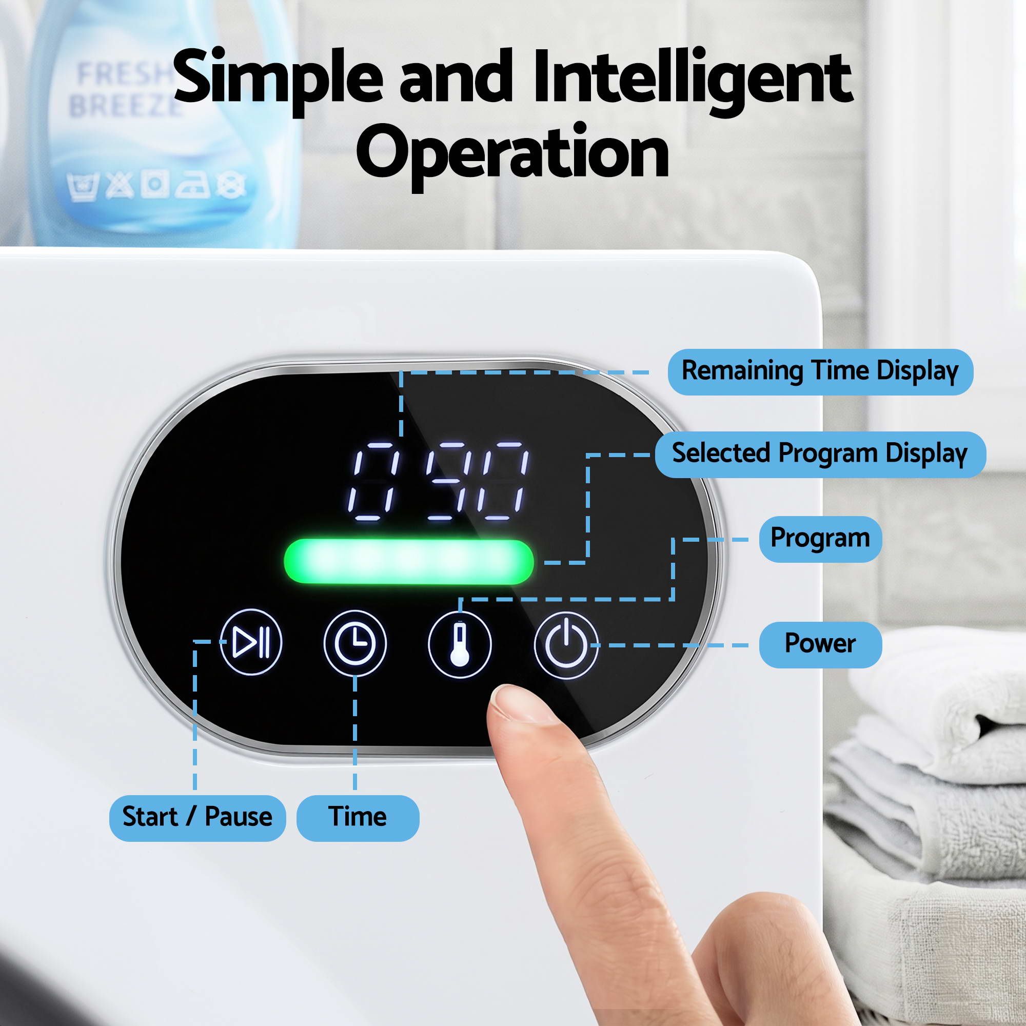 Devanti 6kg Tumble Dryer, Intelligent Touch Screen Clothes Dryer with 4 Drying Modes Stainless Steel Drum, 54x60x67.5cm - Appliances > Washers, Dryers & Irons > Dryers - Rivercity House & Home Co. (ABN 18 642 972 209) - Affordable Modern Furniture Australia