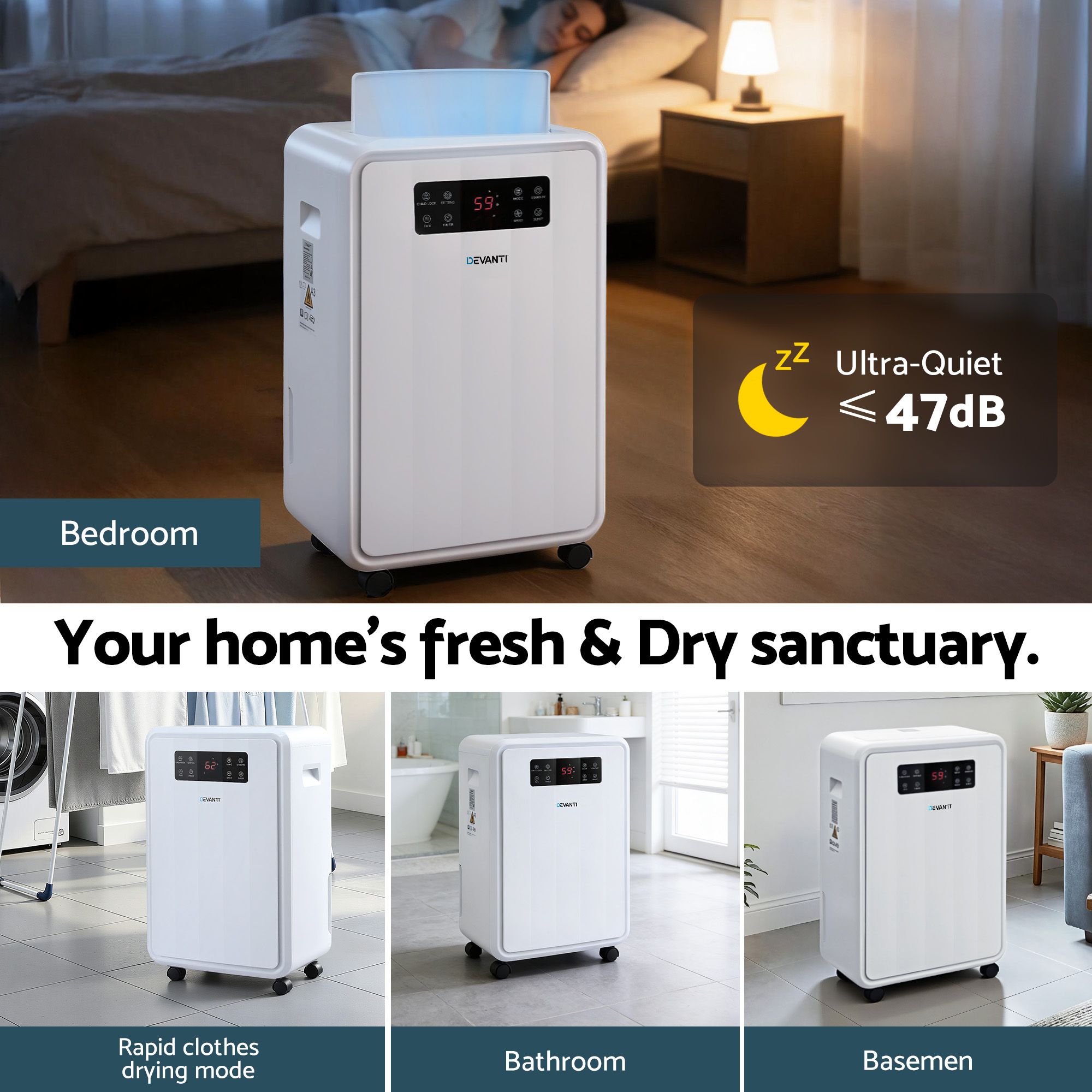 Devanti 70L Dehumidifier Commercial Moisture Absorber Air Dryer 8.5L Water Tank - Appliances > Aroma Diffusers & Humidifiers > Dehumidifiers - Rivercity House & Home Co. (ABN 18 642 972 209) - Affordable Modern Furniture Australia