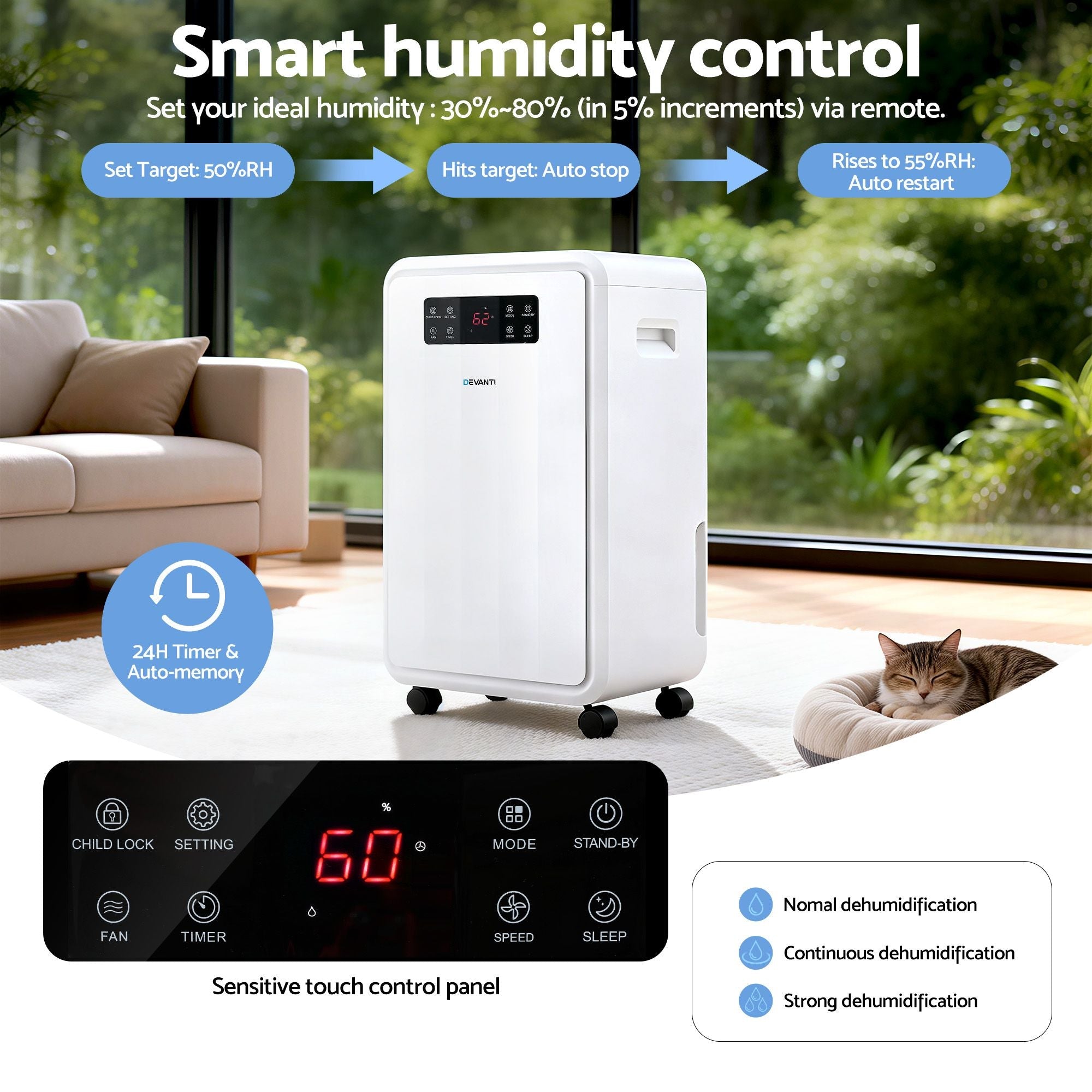 Devanti 70L Dehumidifier Commercial Moisture Absorber Air Dryer 8.5L Water Tank - Appliances > Aroma Diffusers & Humidifiers > Dehumidifiers - Rivercity House & Home Co. (ABN 18 642 972 209) - Affordable Modern Furniture Australia