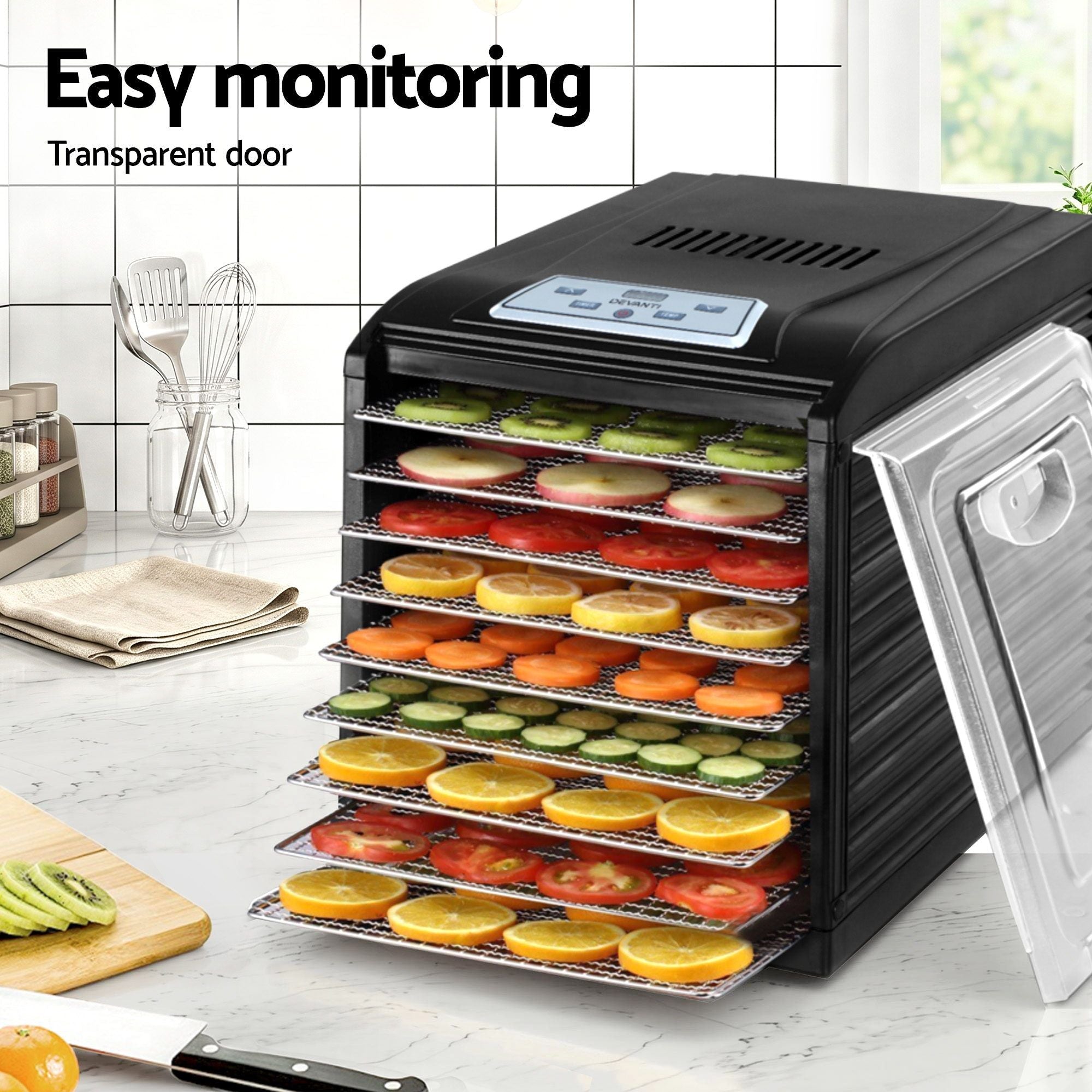 Devanti 9 Trays Food Dehydrator with Hanging Stainless Steel Tray - Appliances > Kitchen Appliances > Food Dehydrators - Rivercity House & Home Co. (ABN 18 642 972 209) - Affordable Modern Furniture Australia