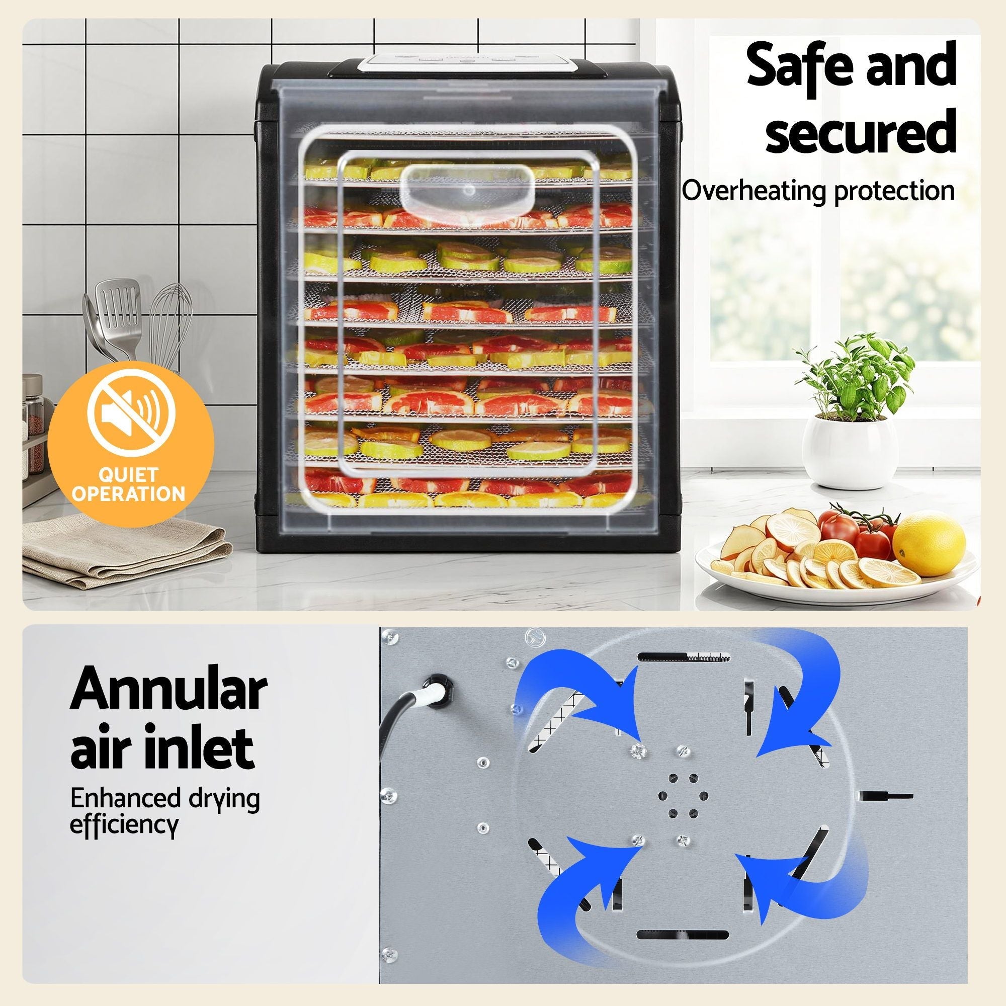 Devanti 9 Trays Food Dehydrator with Hanging Stainless Steel Tray - Appliances > Kitchen Appliances > Food Dehydrators - Rivercity House & Home Co. (ABN 18 642 972 209) - Affordable Modern Furniture Australia