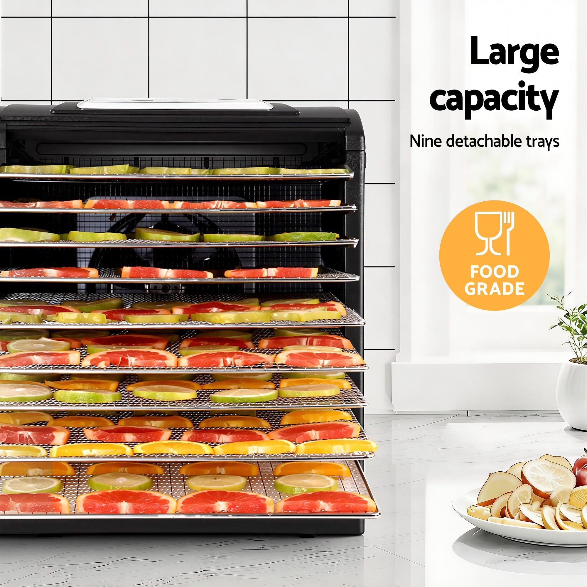 Devanti 9 Trays Food Dehydrator with Hanging Stainless Steel Tray - Appliances > Kitchen Appliances > Food Dehydrators - Rivercity House & Home Co. (ABN 18 642 972 209) - Affordable Modern Furniture Australia