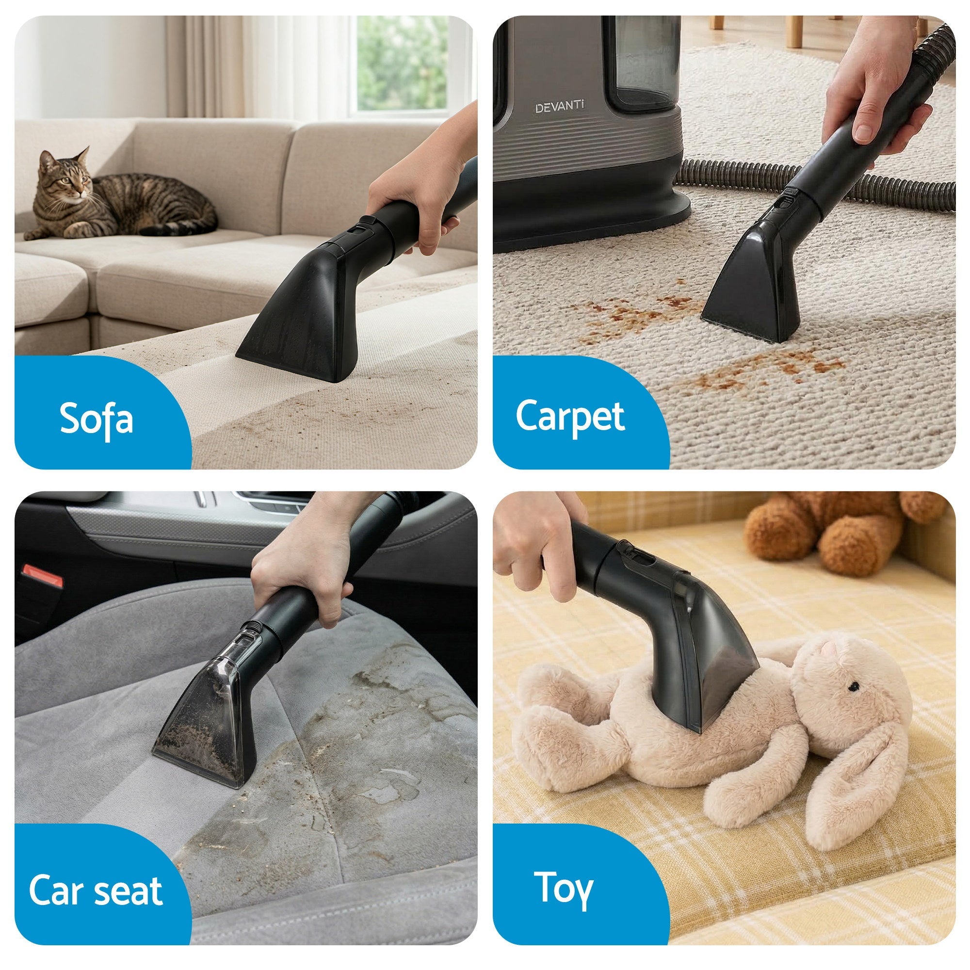 Devanti Carpet Washer Handheld Vacuum Cleaner 1700W 11kpa Rapid Heating Black - Appliances > Vacuum Cleaners > Stick Vacuums - Rivercity House & Home Co. (ABN 18 642 972 209) - Affordable Modern Furniture Australia