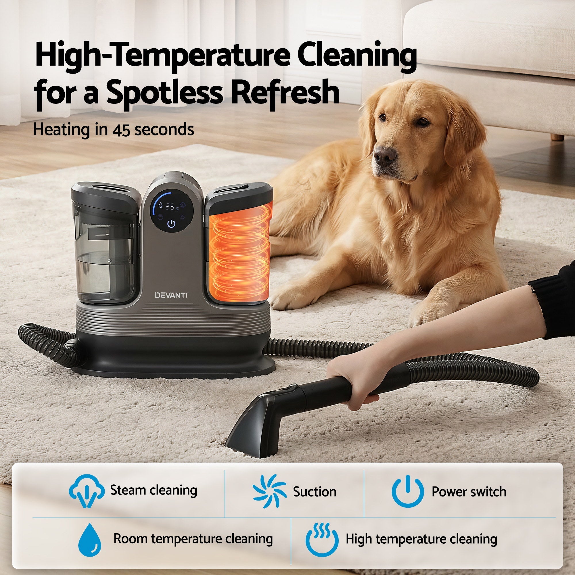 Devanti Carpet Washer Handheld Vacuum Cleaner 1700W 11kpa Rapid Heating Black - Appliances > Vacuum Cleaners > Stick Vacuums - Rivercity House & Home Co. (ABN 18 642 972 209) - Affordable Modern Furniture Australia