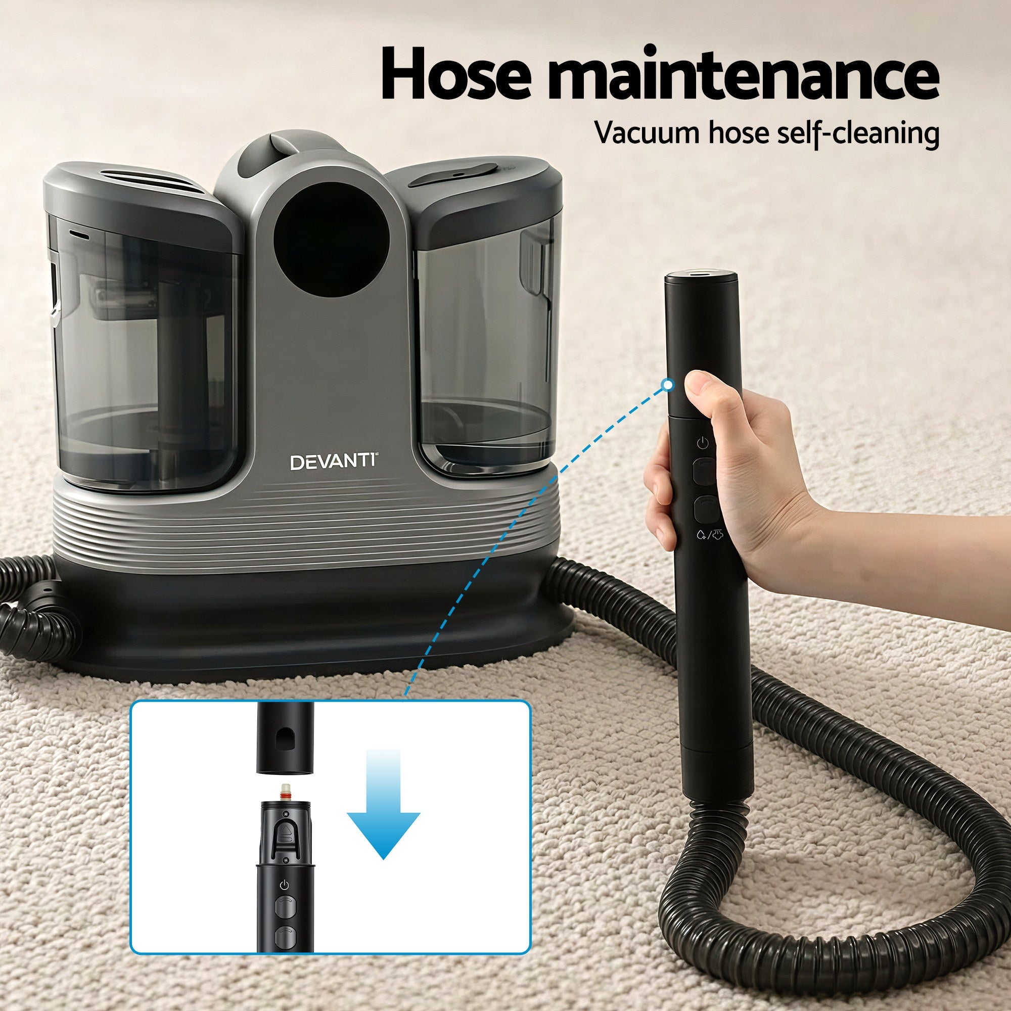 Devanti Carpet Washer Handheld Vacuum Cleaner 1700W 11kpa Rapid Heating Black - Appliances > Vacuum Cleaners > Stick Vacuums - Rivercity House & Home Co. (ABN 18 642 972 209) - Affordable Modern Furniture Australia
