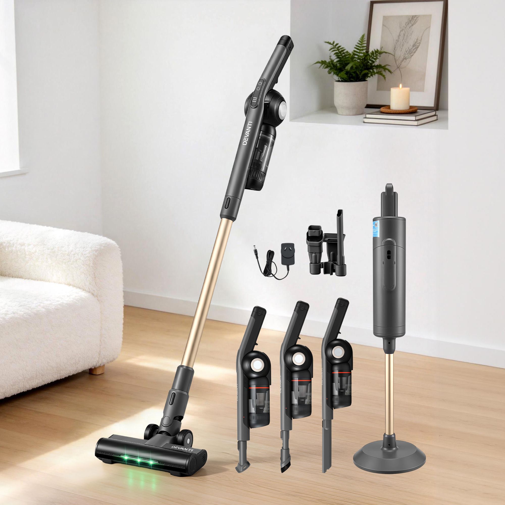 Devanti Cordless Vacuum Cleaner with Auto - Empty Dust Station, 18kPa Powerful Suction 1.05kg Lightweight 40Mins Runtime 3 - Speed LED Floor Head Washable HEPA Filter Stick Vacuum, Grey - Appliances > Vacuum Cleaners > Vacuum Cleaner Accessories - Rivercity House & Home Co. (ABN 18 642 972 209) - Affordable Modern Furniture Australia